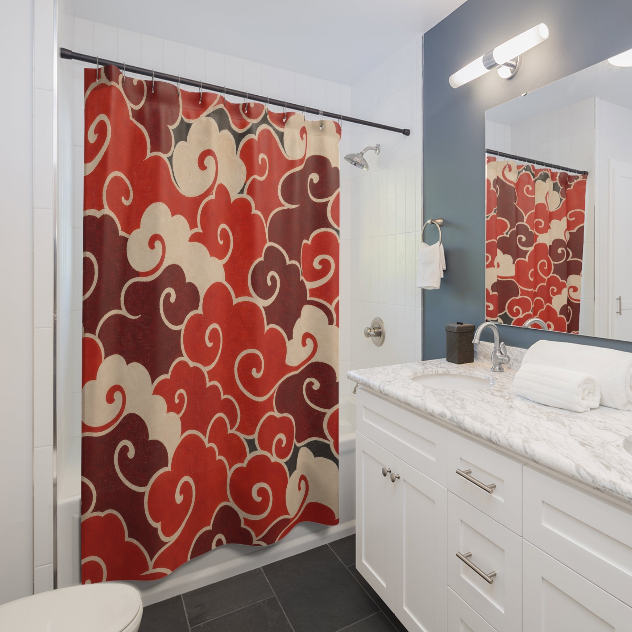 Cloud Wave Red Shower Curtain