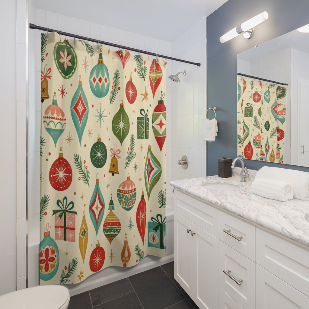 Mid-Century Retro Ornament Christmas Shower Curtain