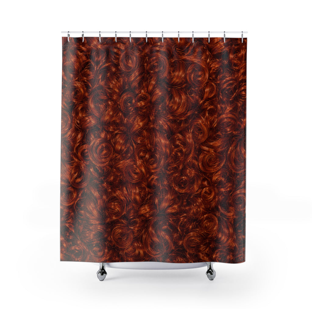 Red Curly Hair Shower Curtain — Funny Texture Art