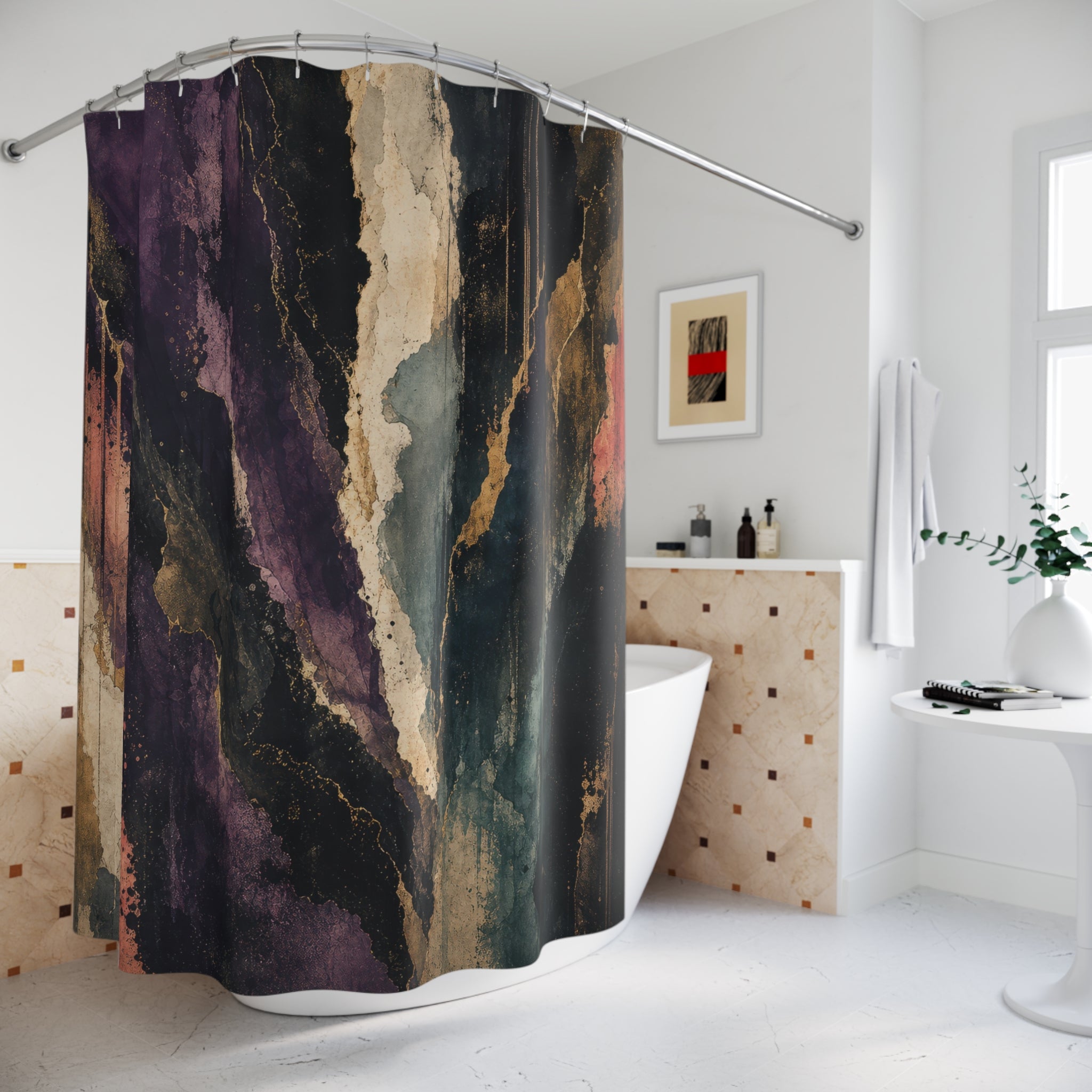Purple Watercolor Cliffs Shower Curtain