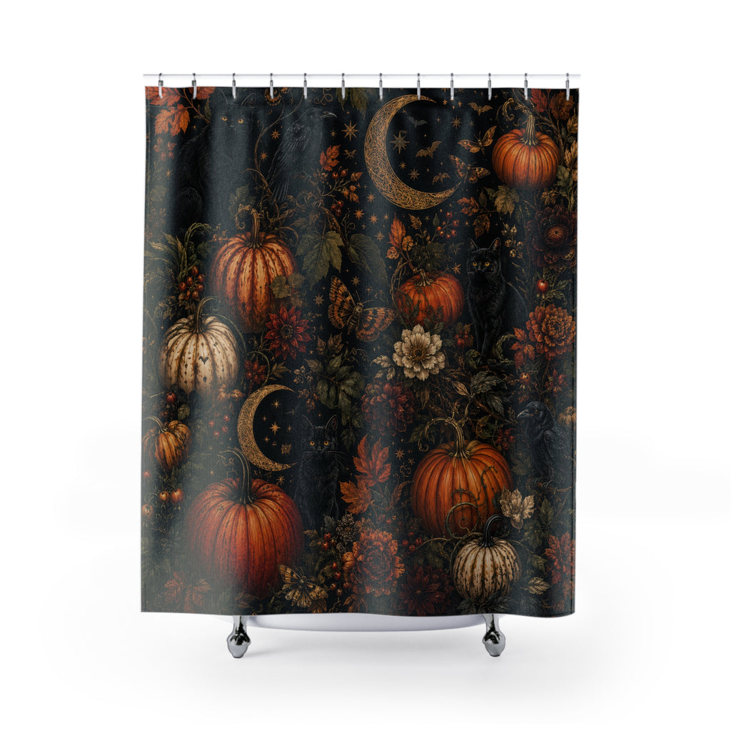 Halloween Shower Curtain: Gothic Pumpkin Cat
