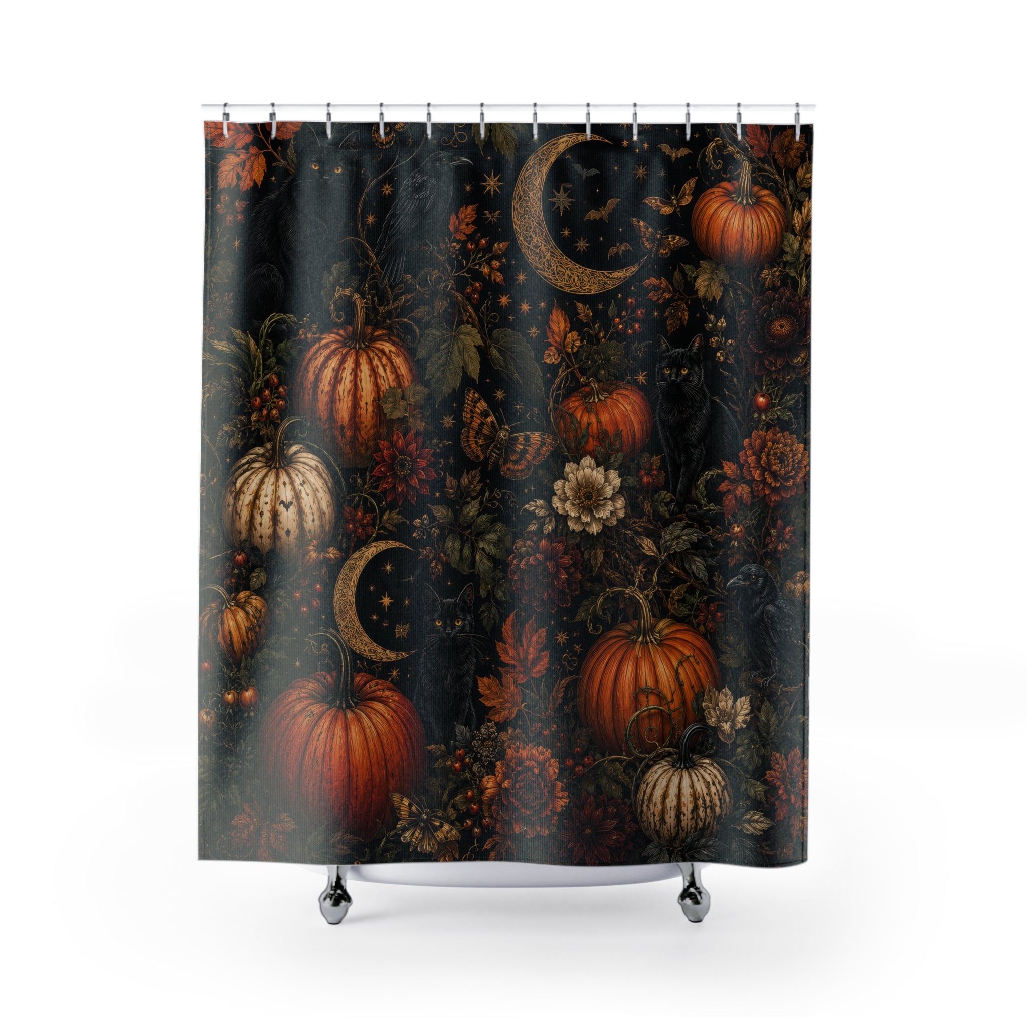 Halloween Shower Curtain: Gothic Pumpkin Cat