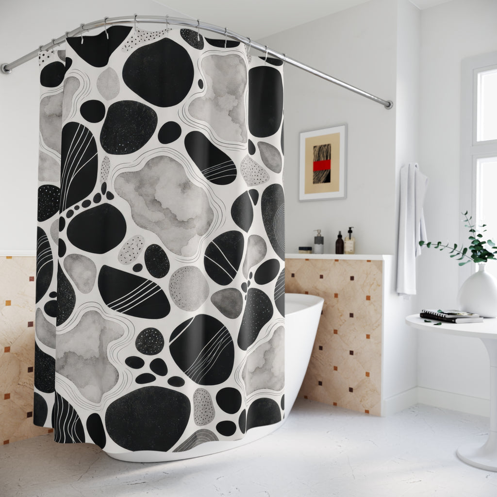 Black White Pebble Shower Curtain