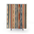 Terracotta Blue Ikat Inspired Stripe Shower Curtain
