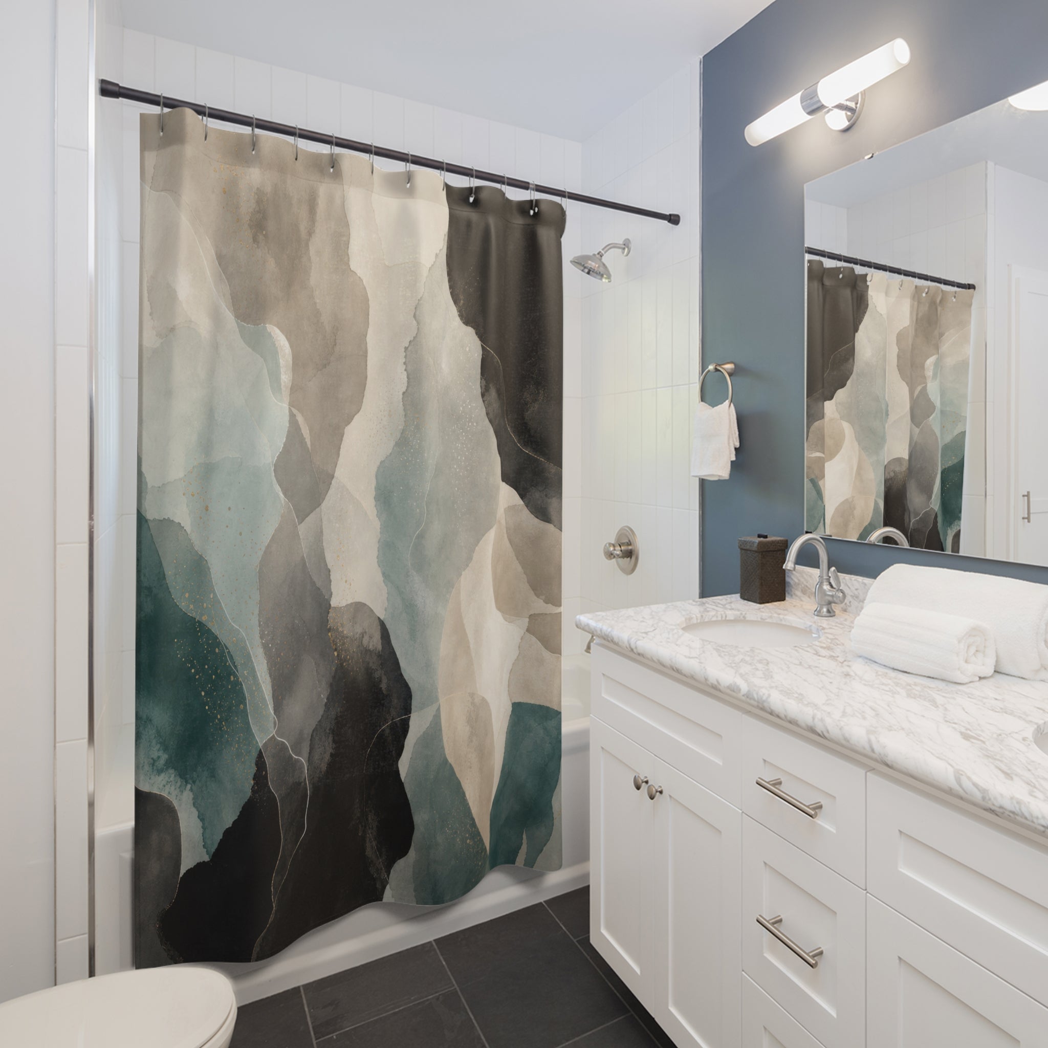 Black Gray Stone Blue Abstract Shower Curtain