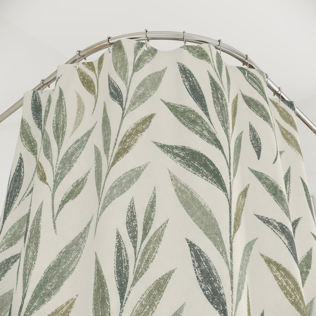 Willow Leaf Block Print Shower Curtain