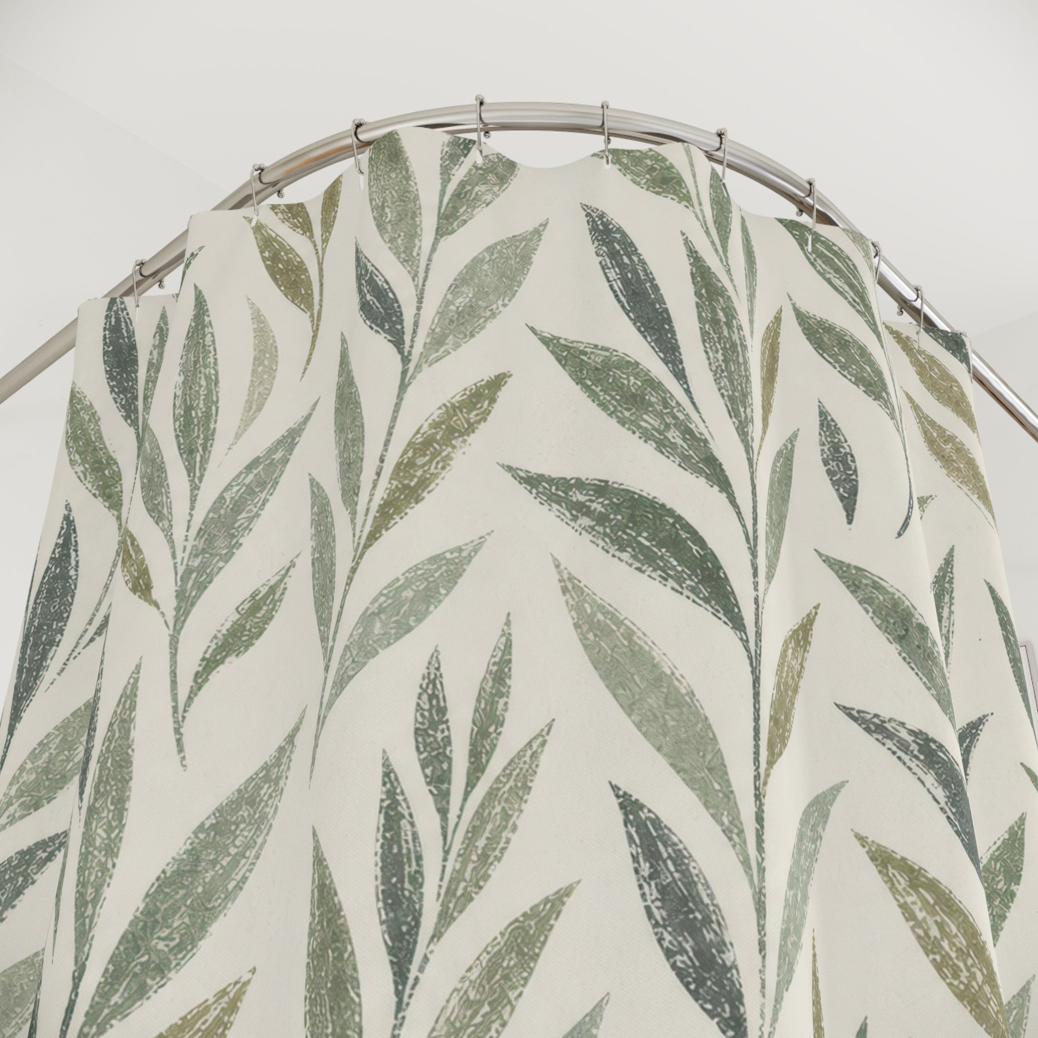 Willow Leaf Block Print Shower Curtain