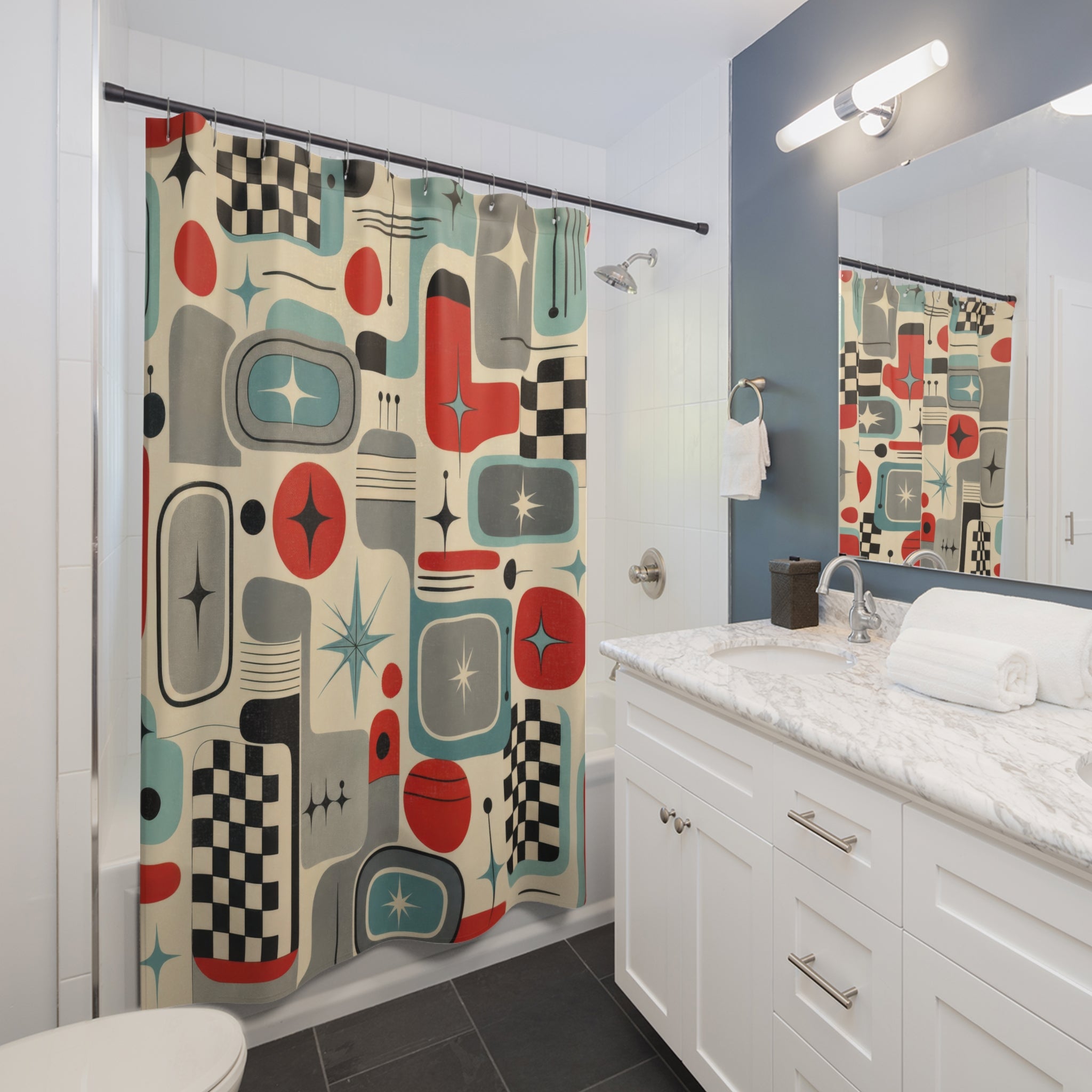 Retro Diner Geometric Shower Curtain