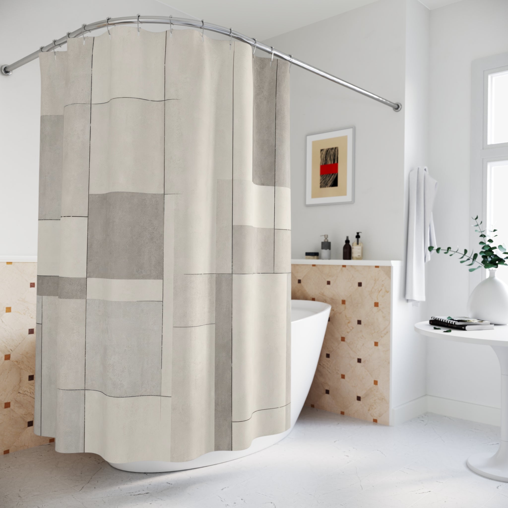 Beige Gray Geometric Shower Curtain