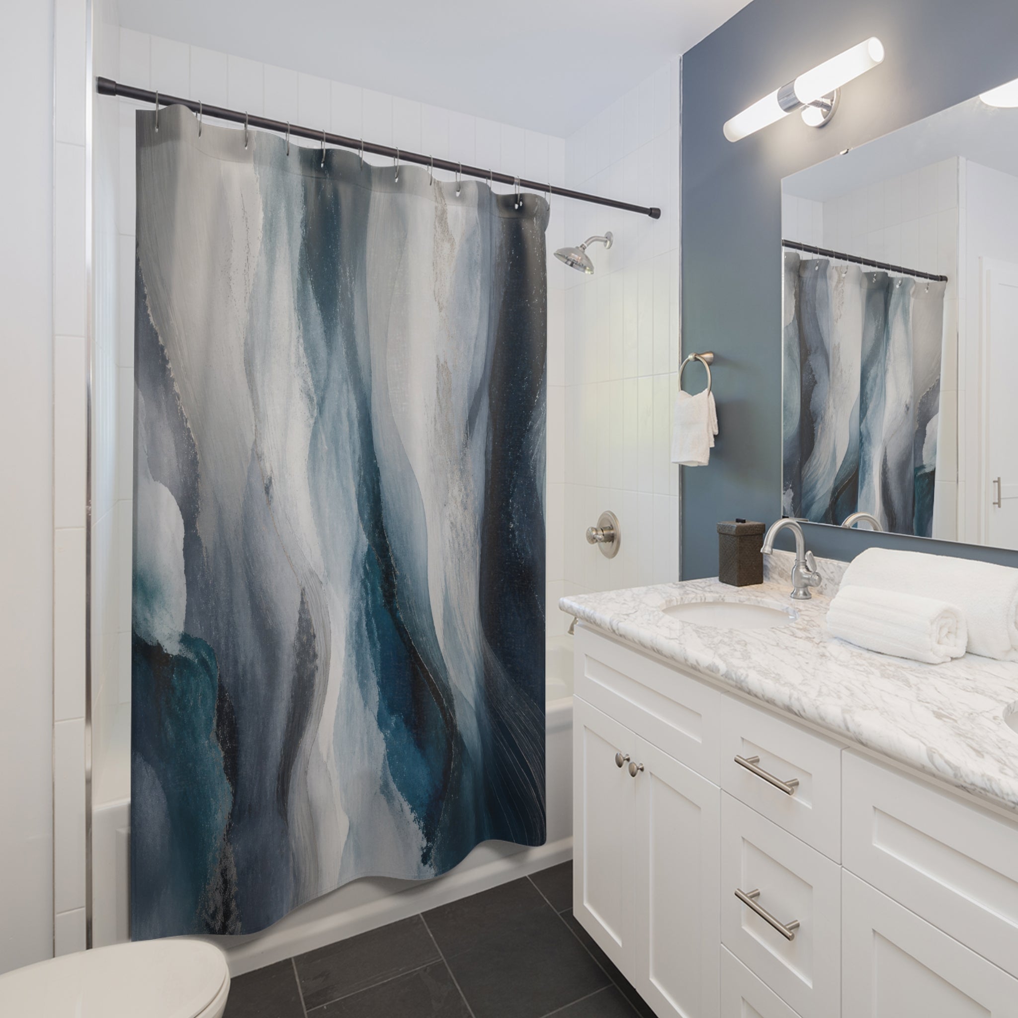 Blue Gray Abstract Shower Curtain
