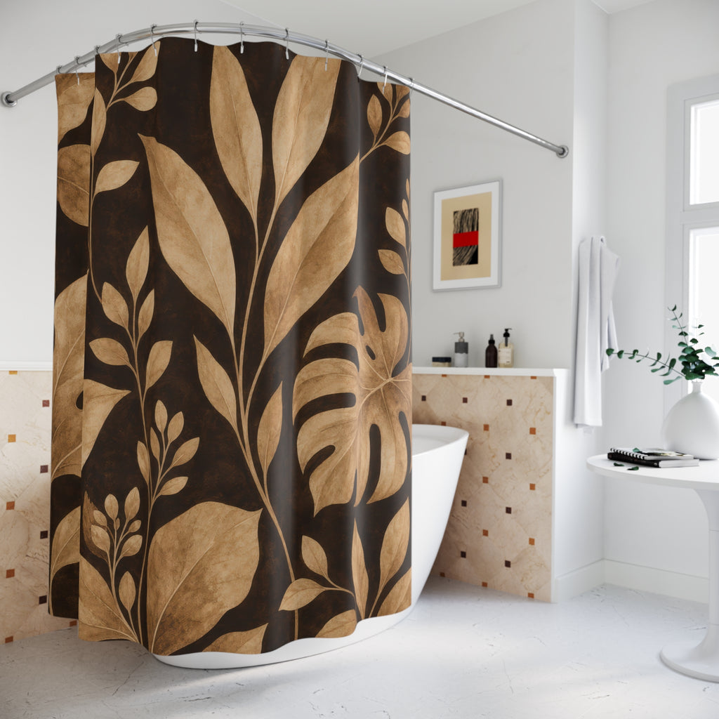Black Brown Monstera Leaf Shower Curtain