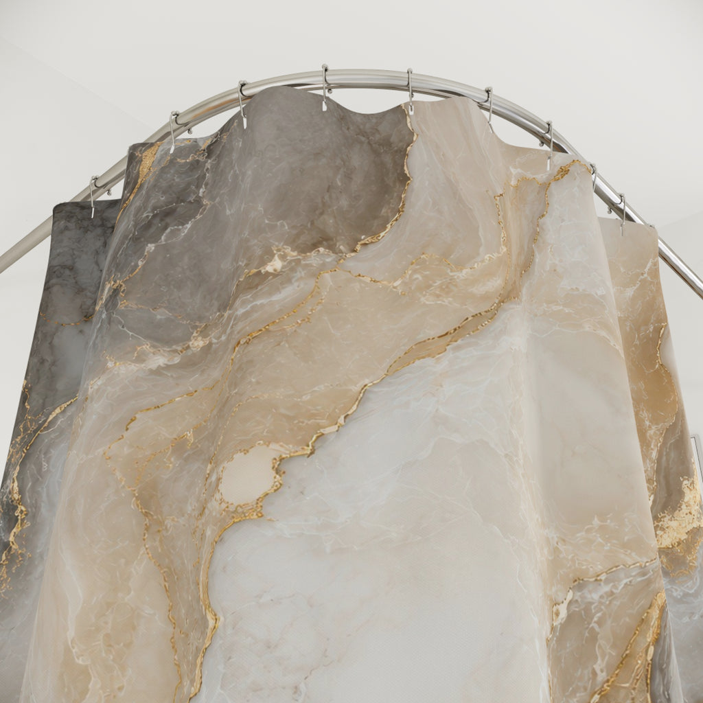 Marble Shower Curtain: White Gold Stone