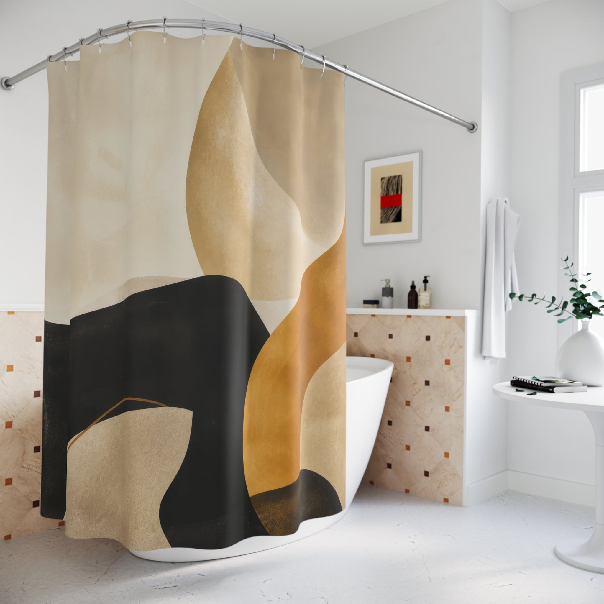 Black Ochre Organic Abstract Shower Curtain