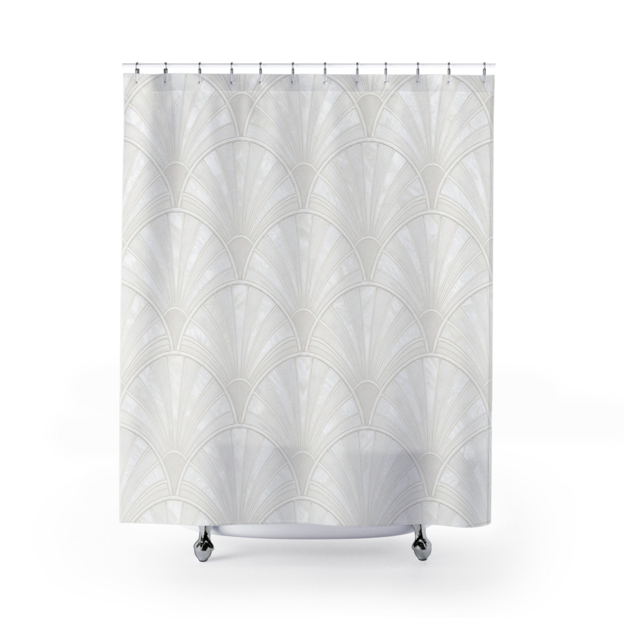White Art Deco Fan Shower Curtain