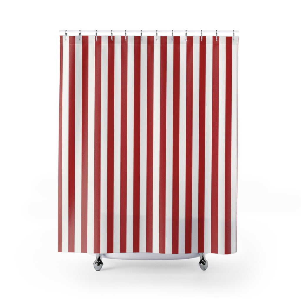 Red and White Striped Shower Curtain: Classic Vertical Stripe