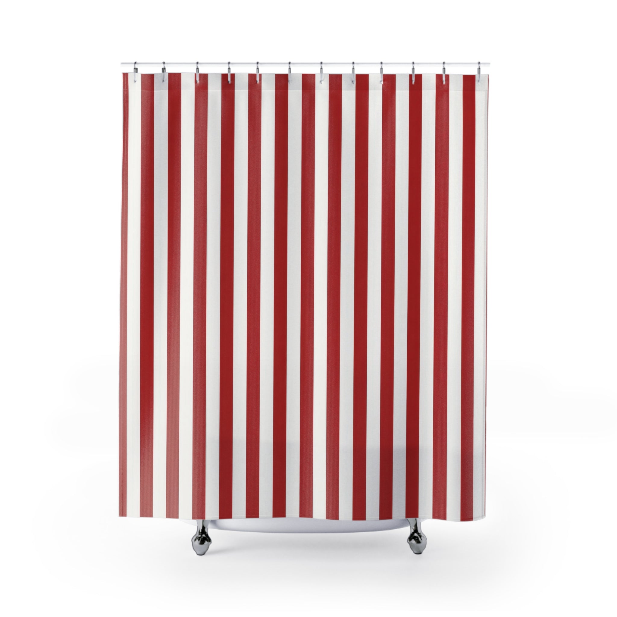 Red and White Striped Shower Curtain: Classic Vertical Stripe