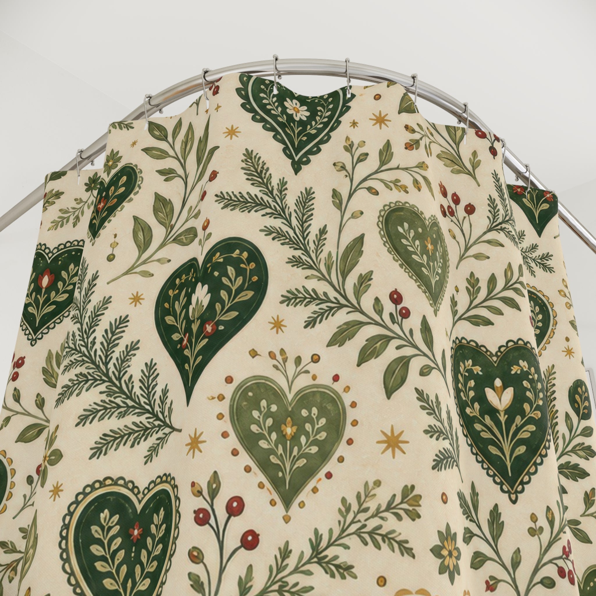Cottagecore Green Botanical Shower Curtain