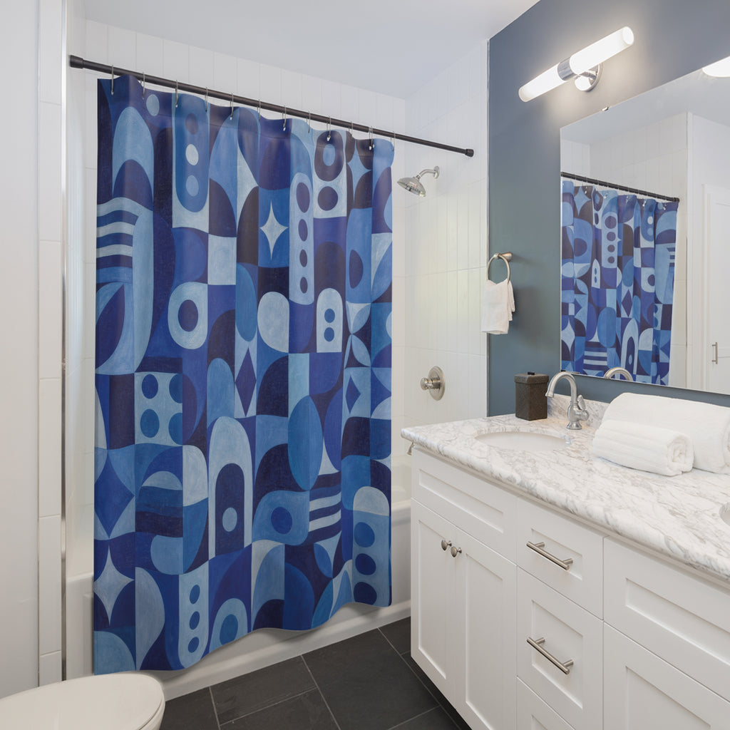 Blue Geometric Shower Curtain