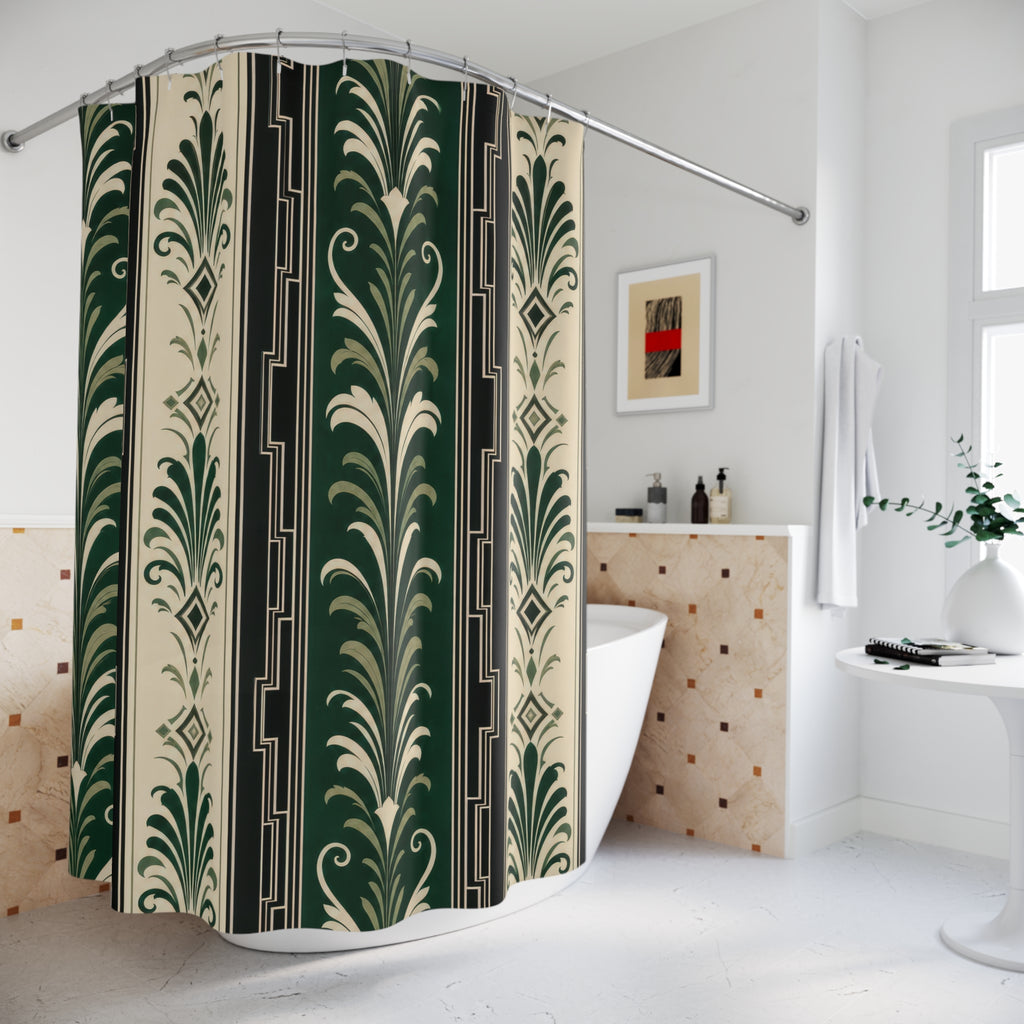 Emerald Art Deco Damask Stripe Shower Curtain