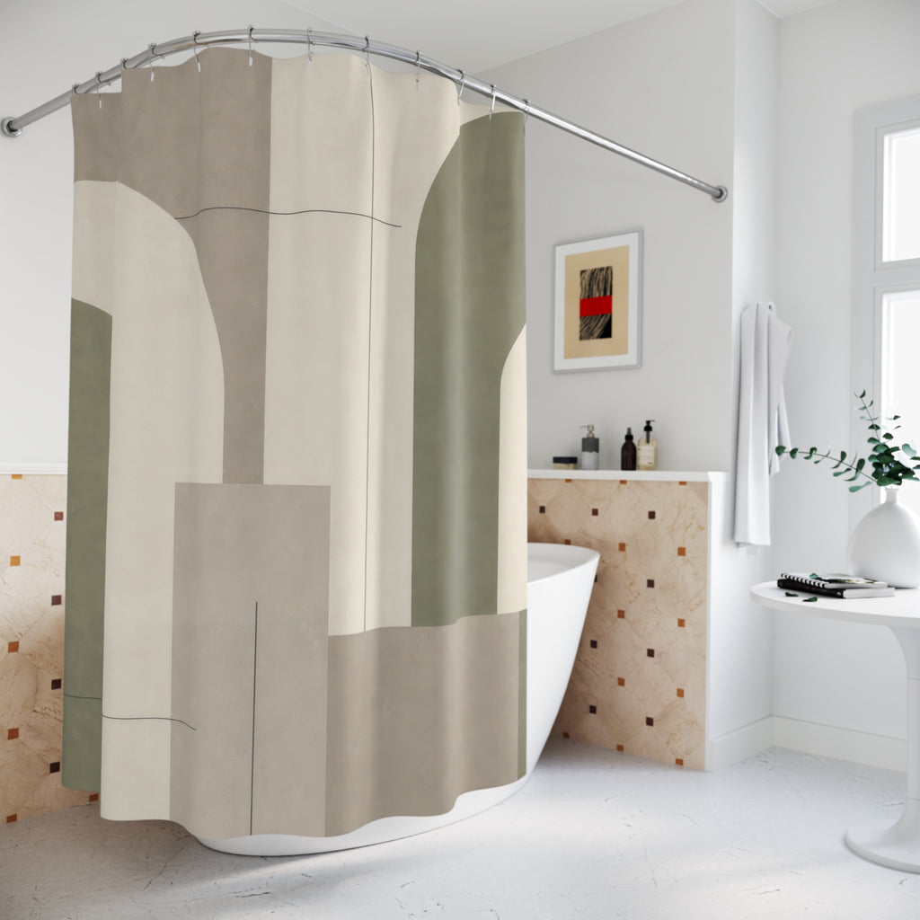 Beige Gray Modern Sage Green Shower Curtain