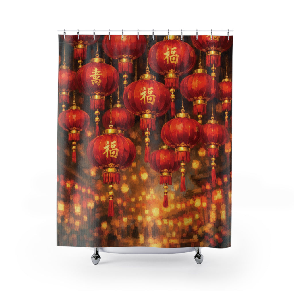 Chinoiserie Lantern Shower Curtain – Red & Gold