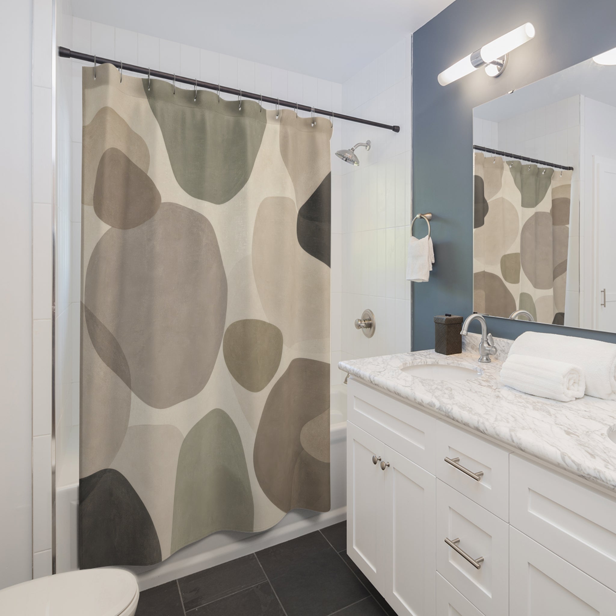 Sage Taupe Pebble Shape Shower Curtain