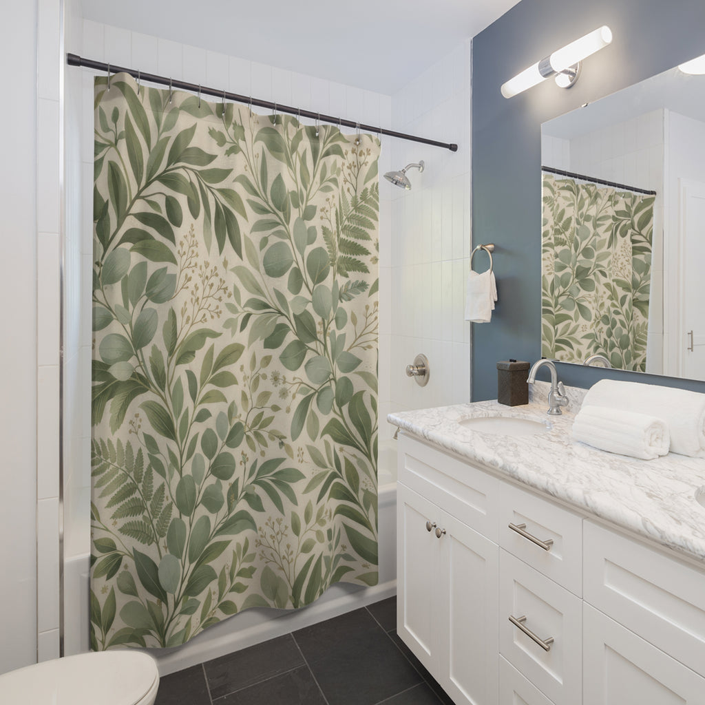 Sage Green Eucalyptus Leaf Shower Curtain
