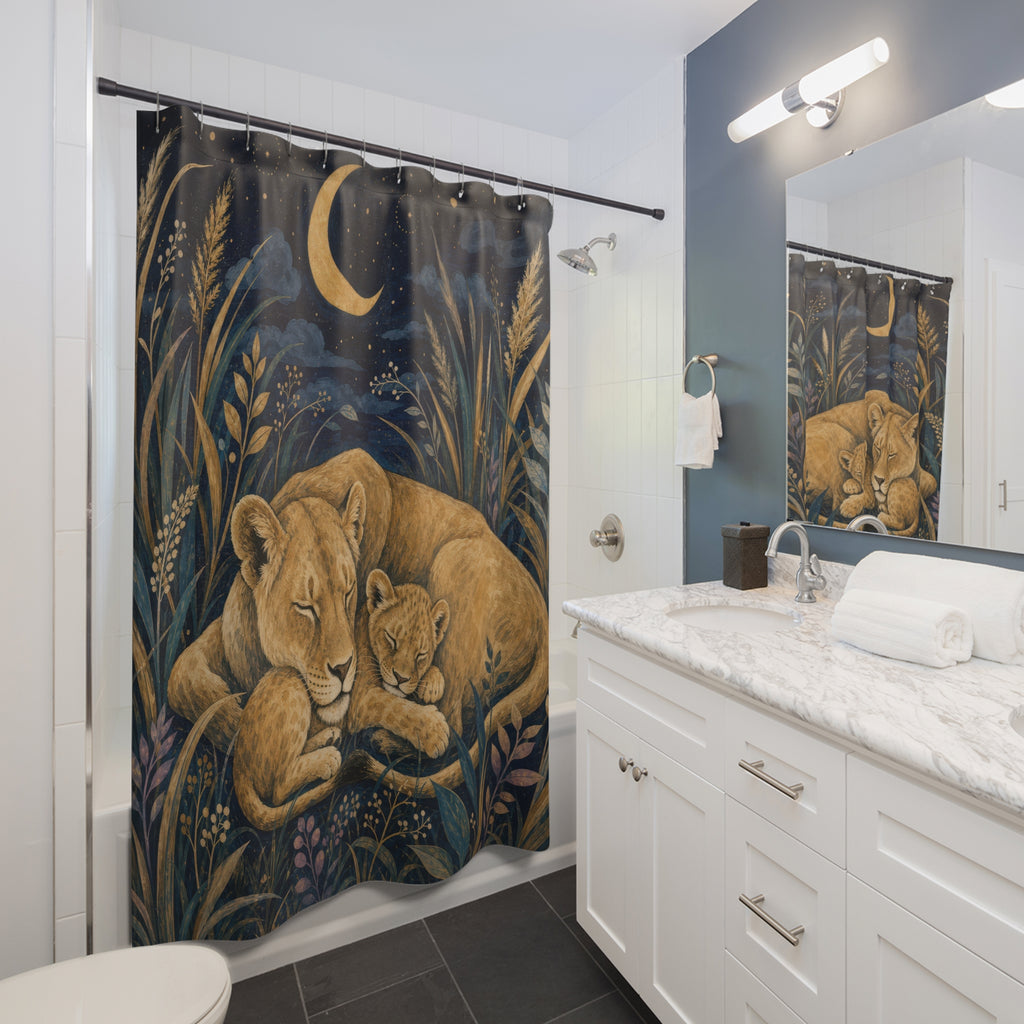 Sleeping Lion Family Scene Shower Curtain
