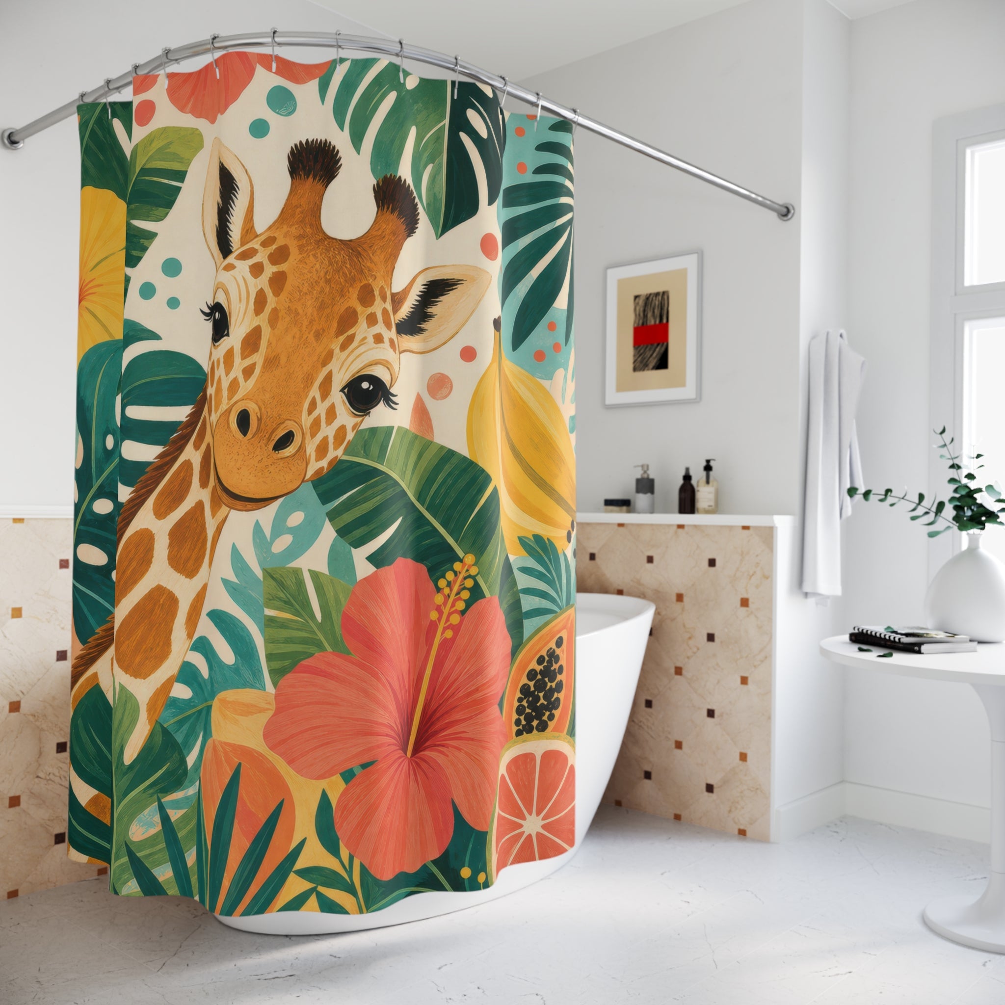 Orange Hibiscus Jungle Animal Shower Curtain