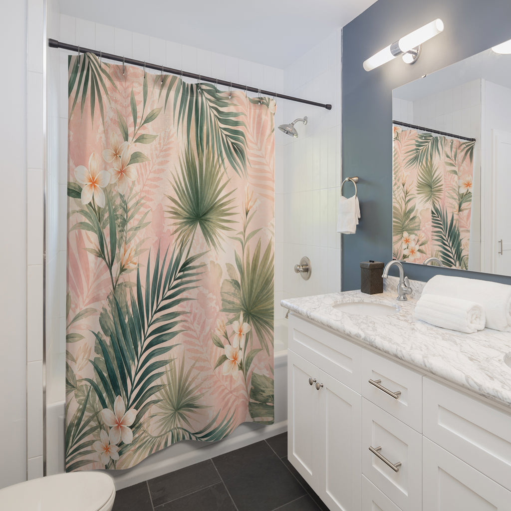 Blush Palm Leaf Shower Curtain
