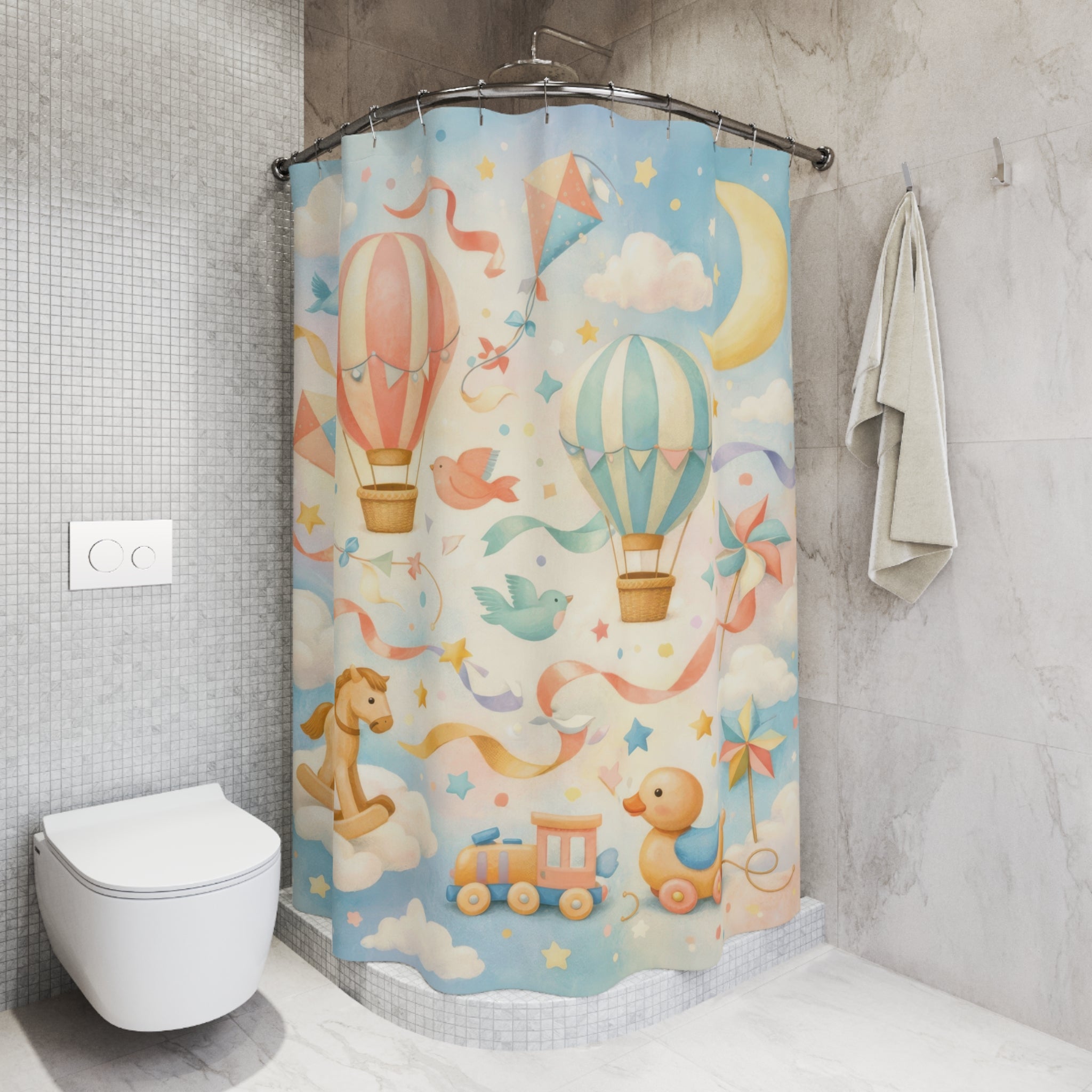 Hot Air Balloon Shower Curtain – Celestial Blue