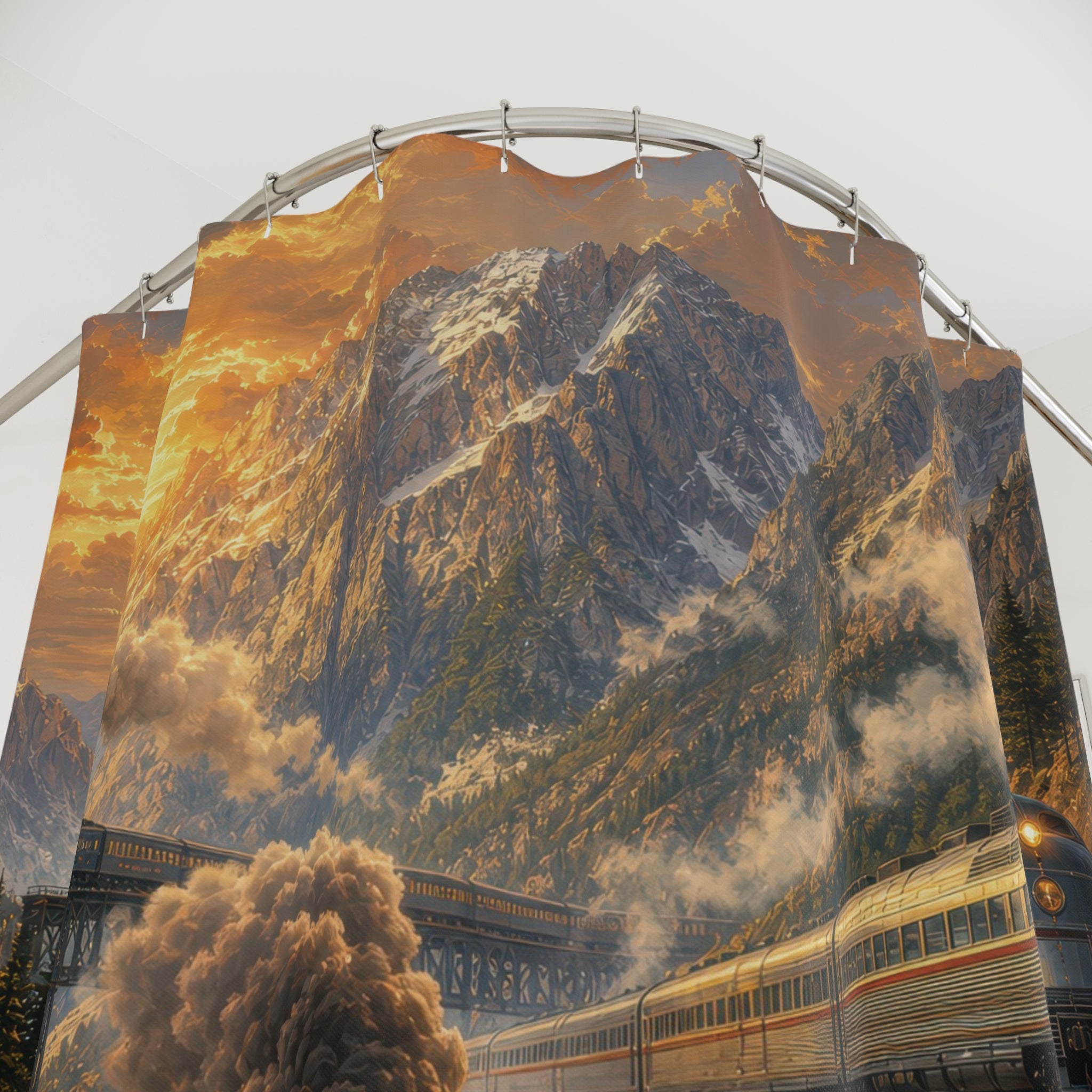 Train Shower Curtain: Vintage Railroad Mountain
