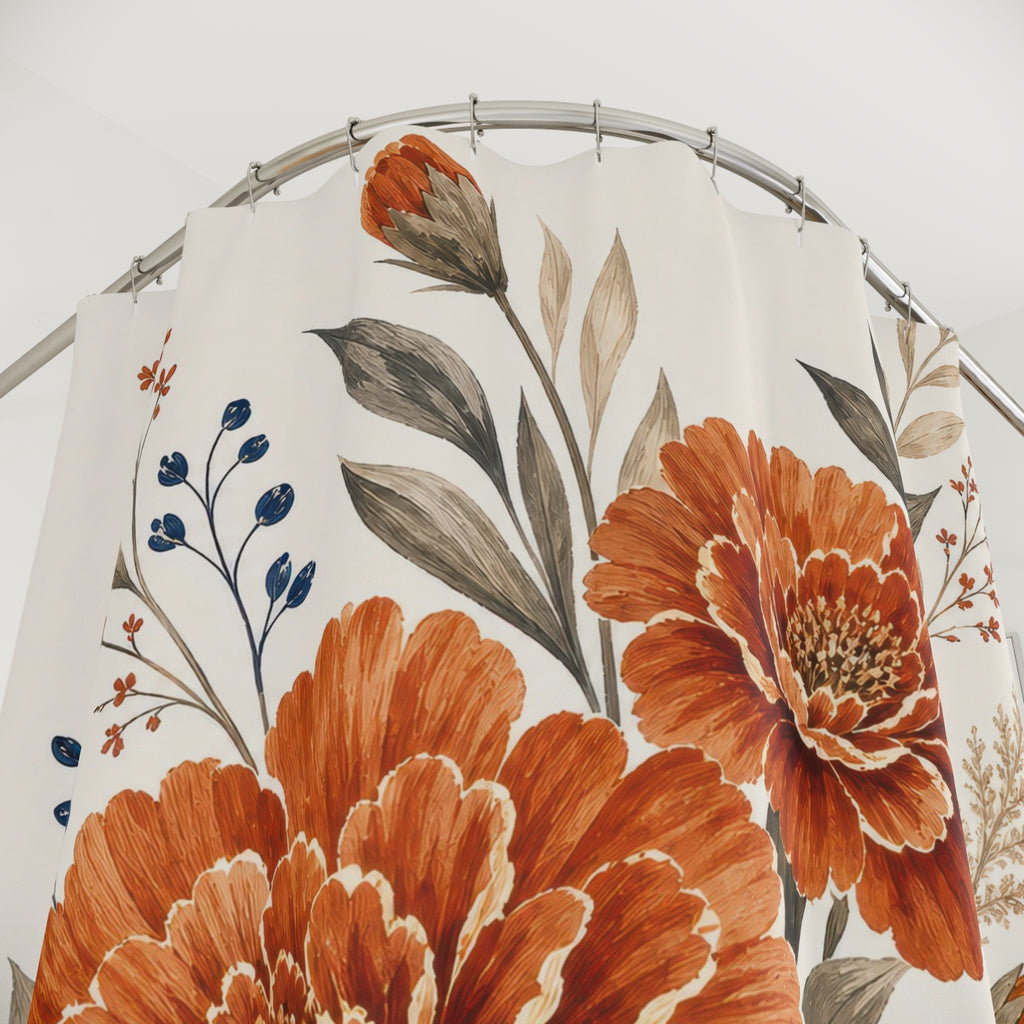 Burnt Orange Floral Shower Curtain