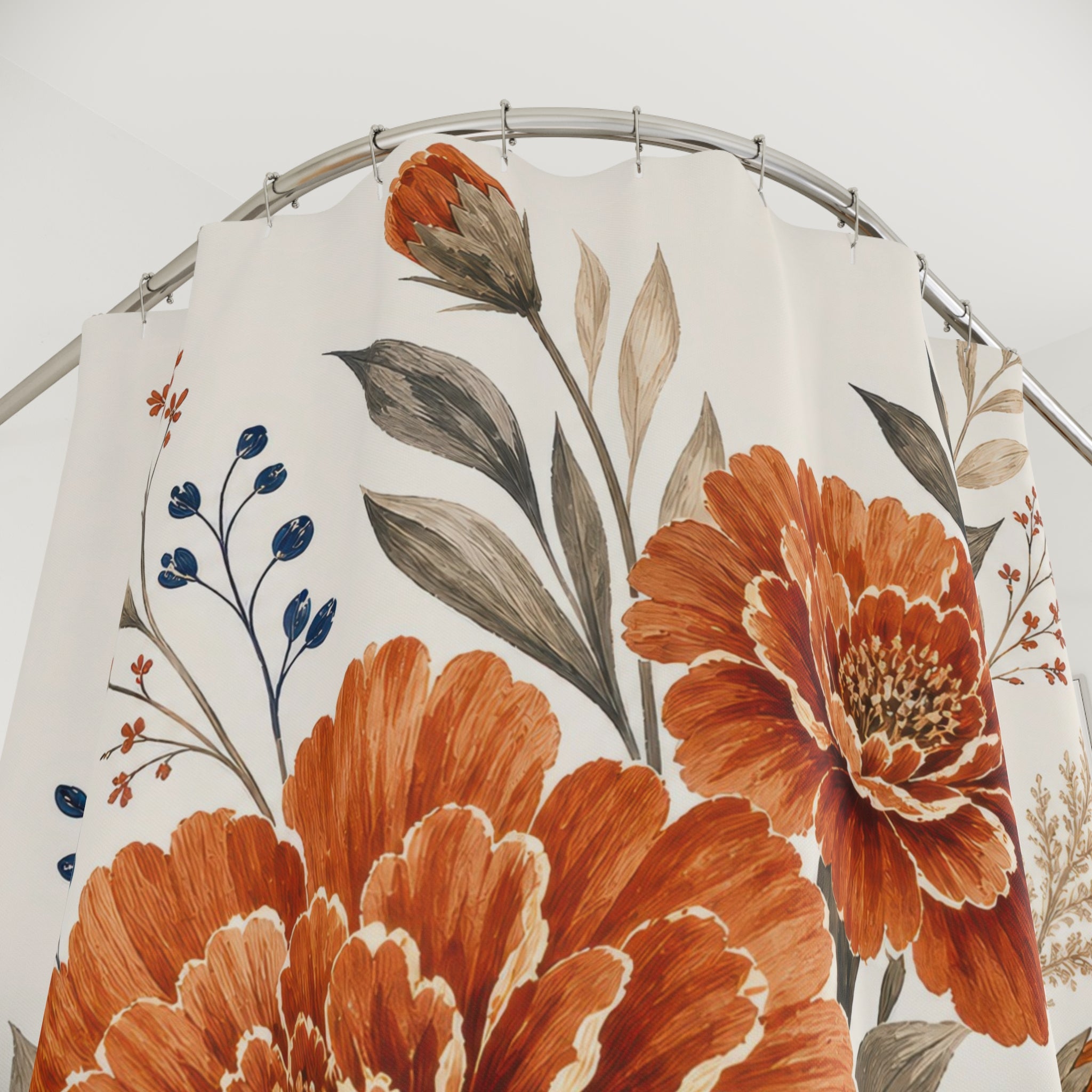 Burnt Orange Floral Shower Curtain