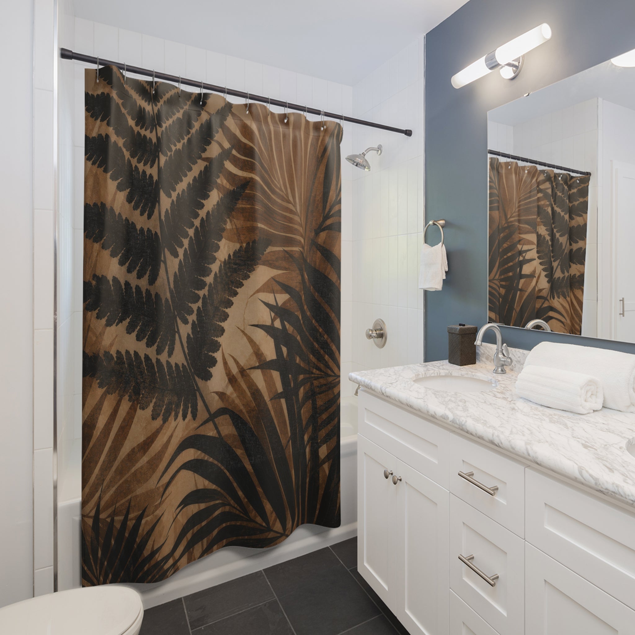 Black Brown Tropical Botanical Shower Curtain