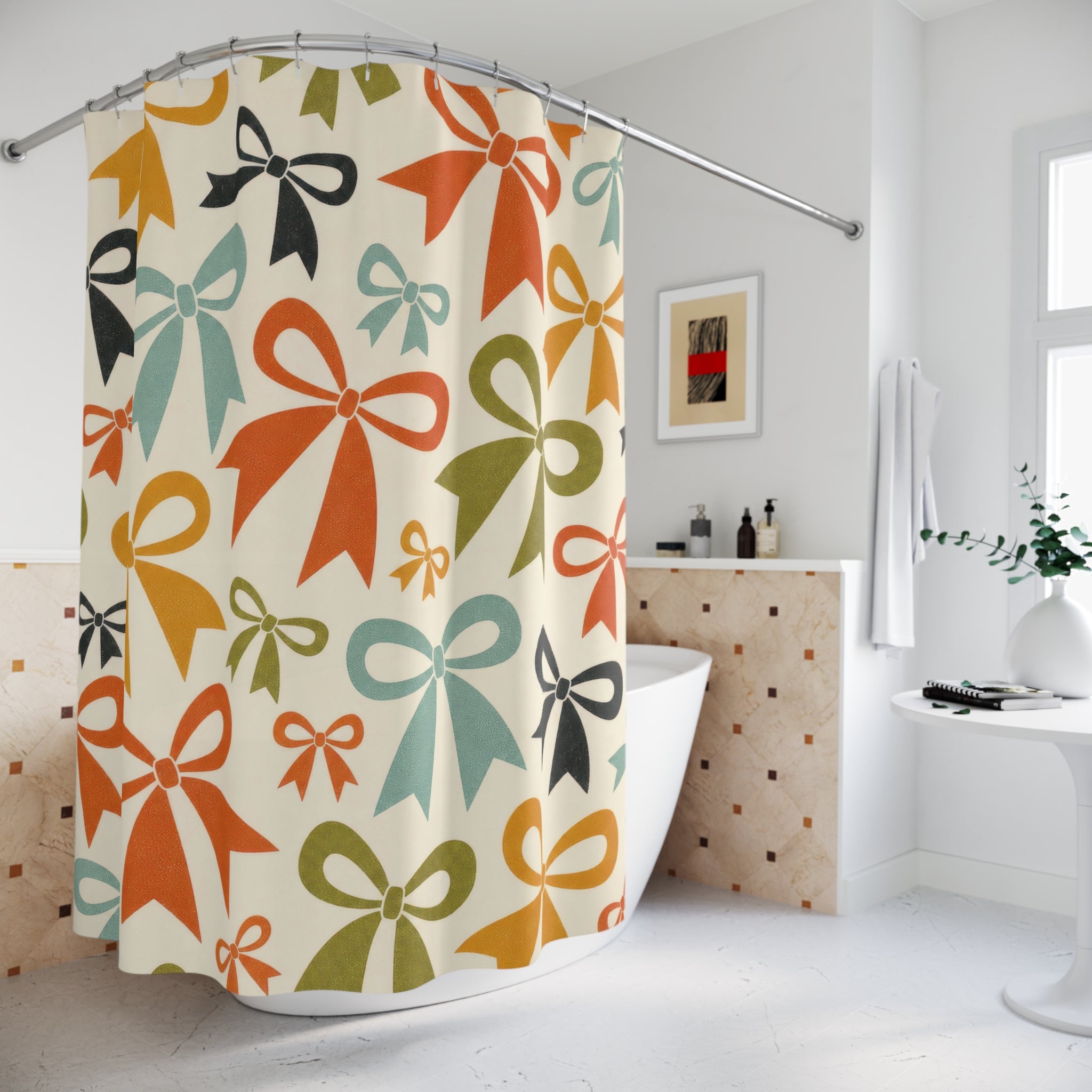Retro Ribbon Bow Pattern Shower Curtain