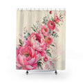 Pink watercolor wildflowers and meadow stems shower curtain with full front view