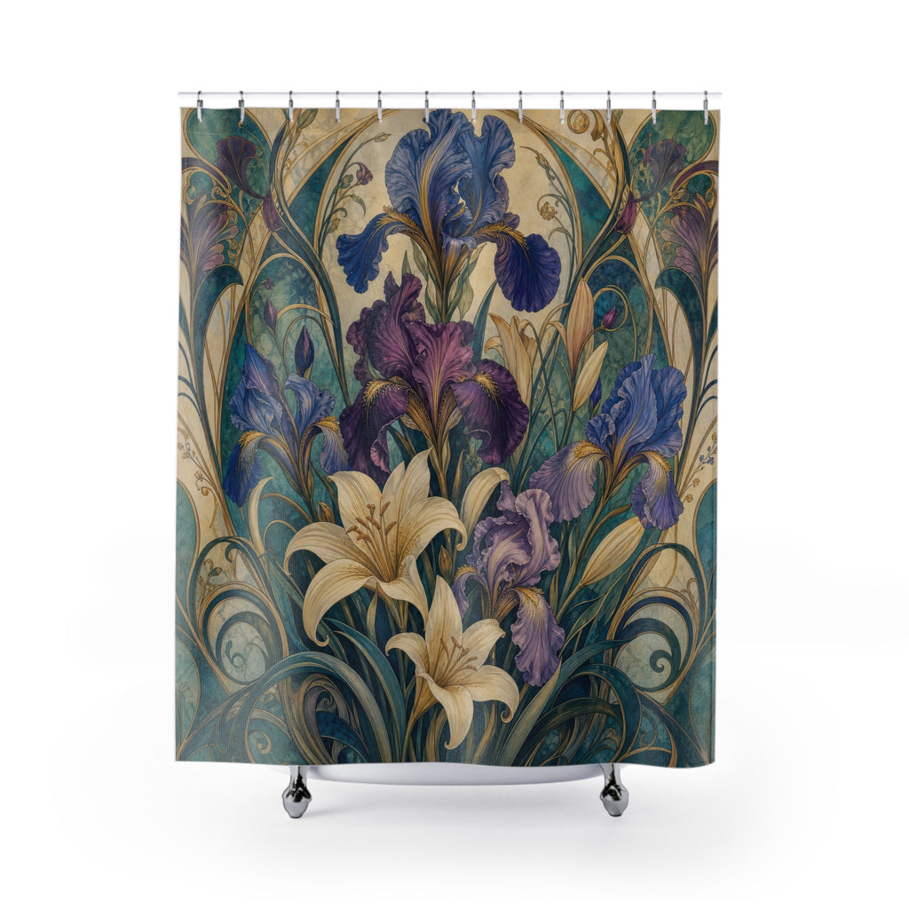 Teal Art Nouveau Jewel Garden Shower Curtain