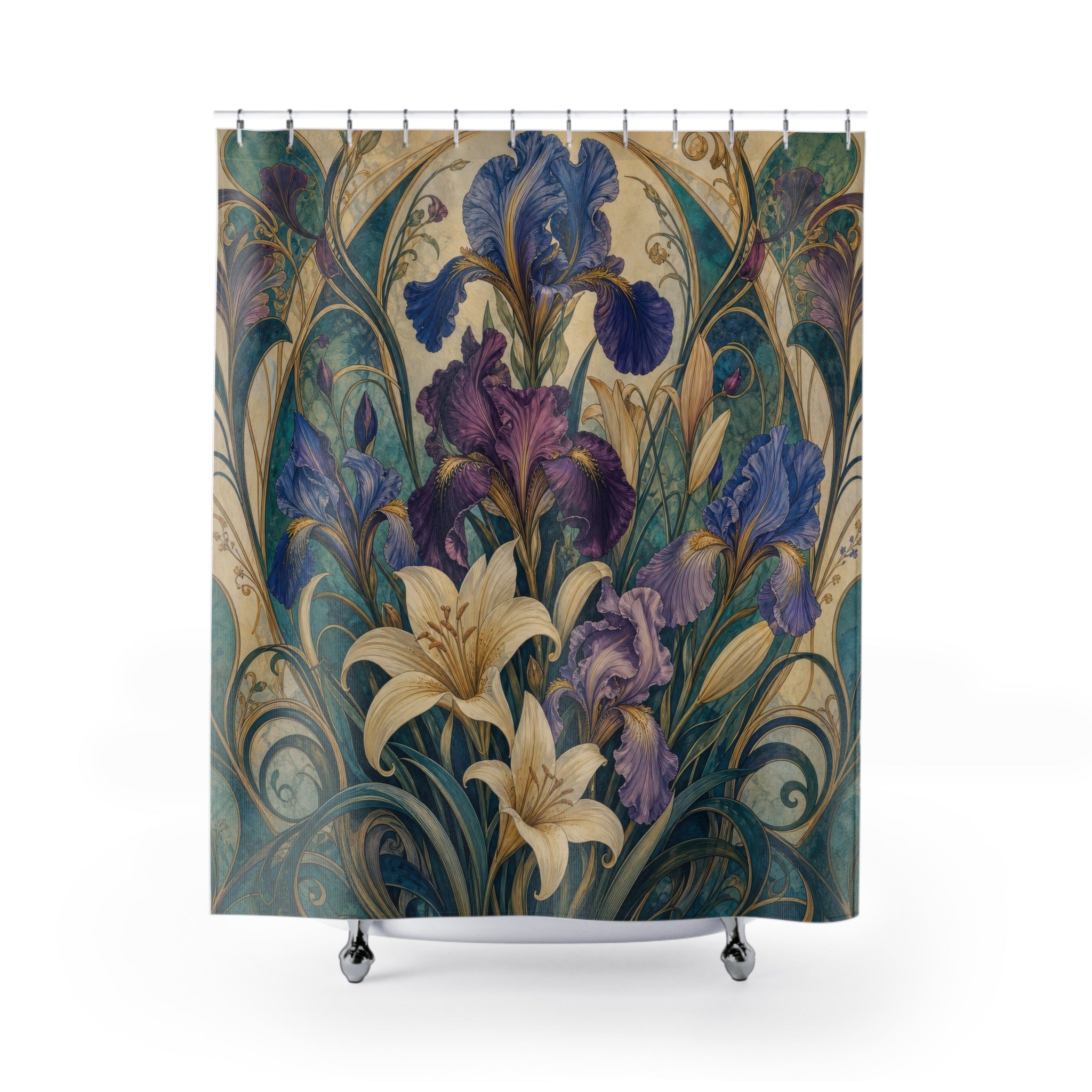Teal Art Nouveau Jewel Garden Shower Curtain