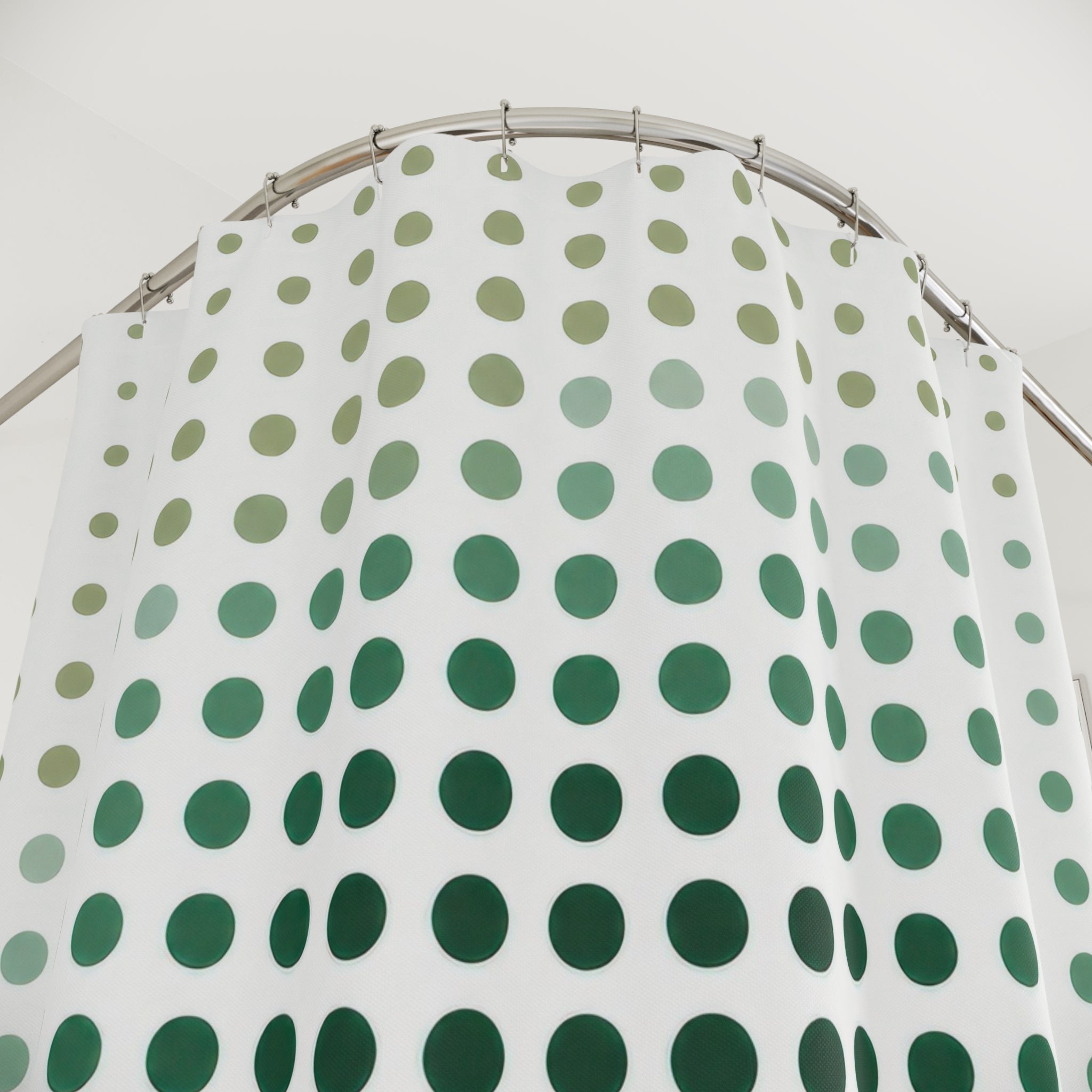 Green White Shower Curtain, Abstract Dot Bath Decor, Sage Halftone Pattern, Modern Guest Bathroom Decor, Minimal Optical Style Decor
