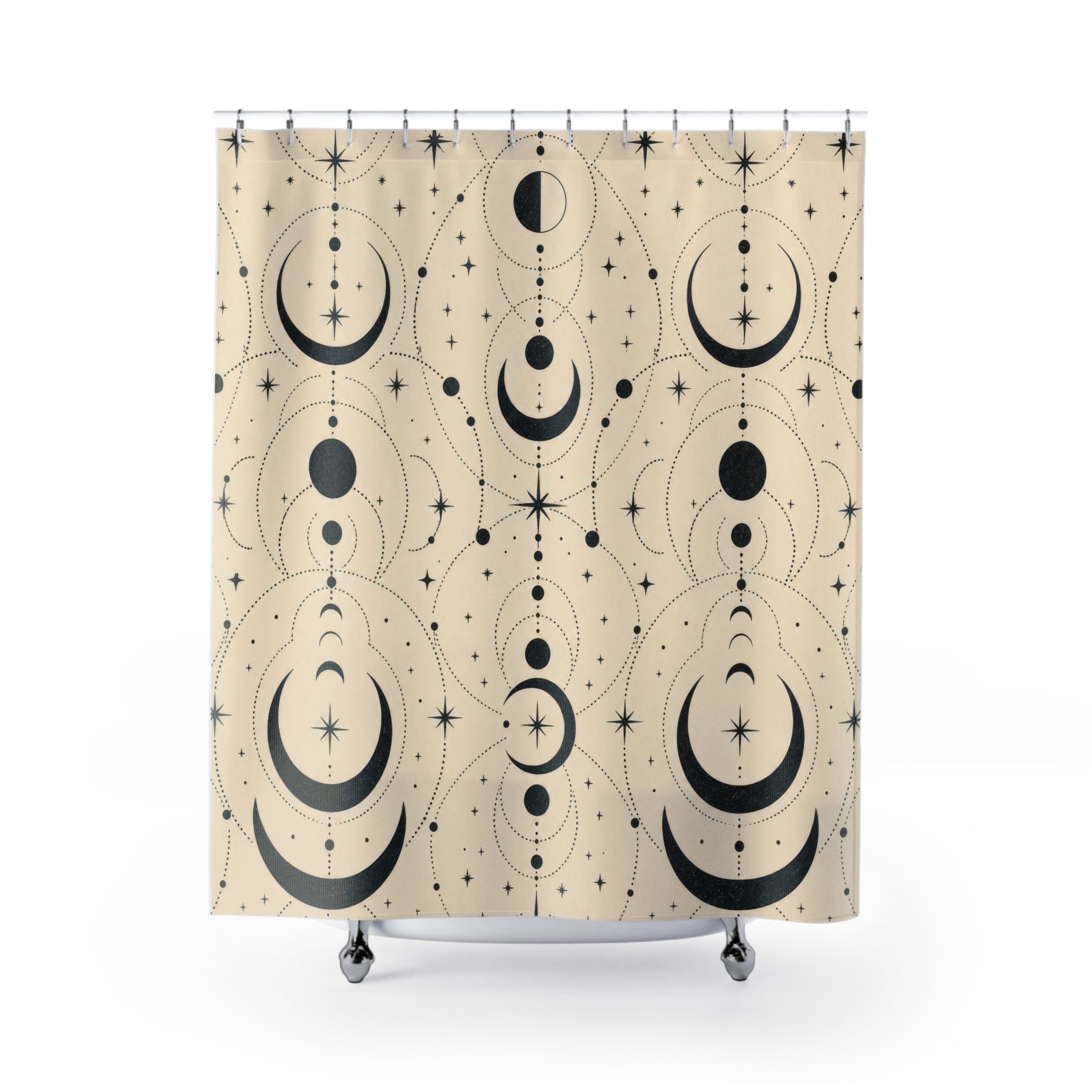 Black Cream Moon Phase Line Shower Curtain