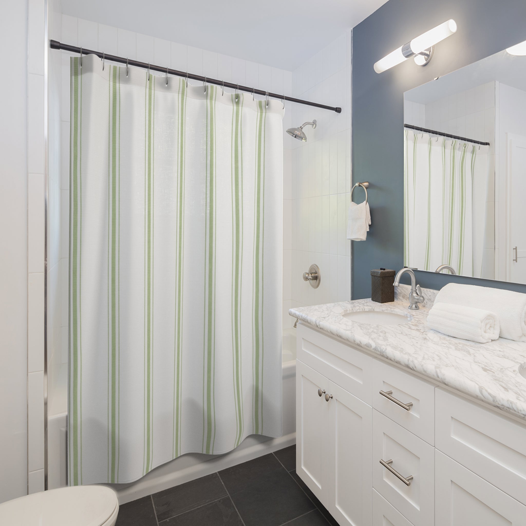 Ticking Stripe Sage Green Shower Curtain