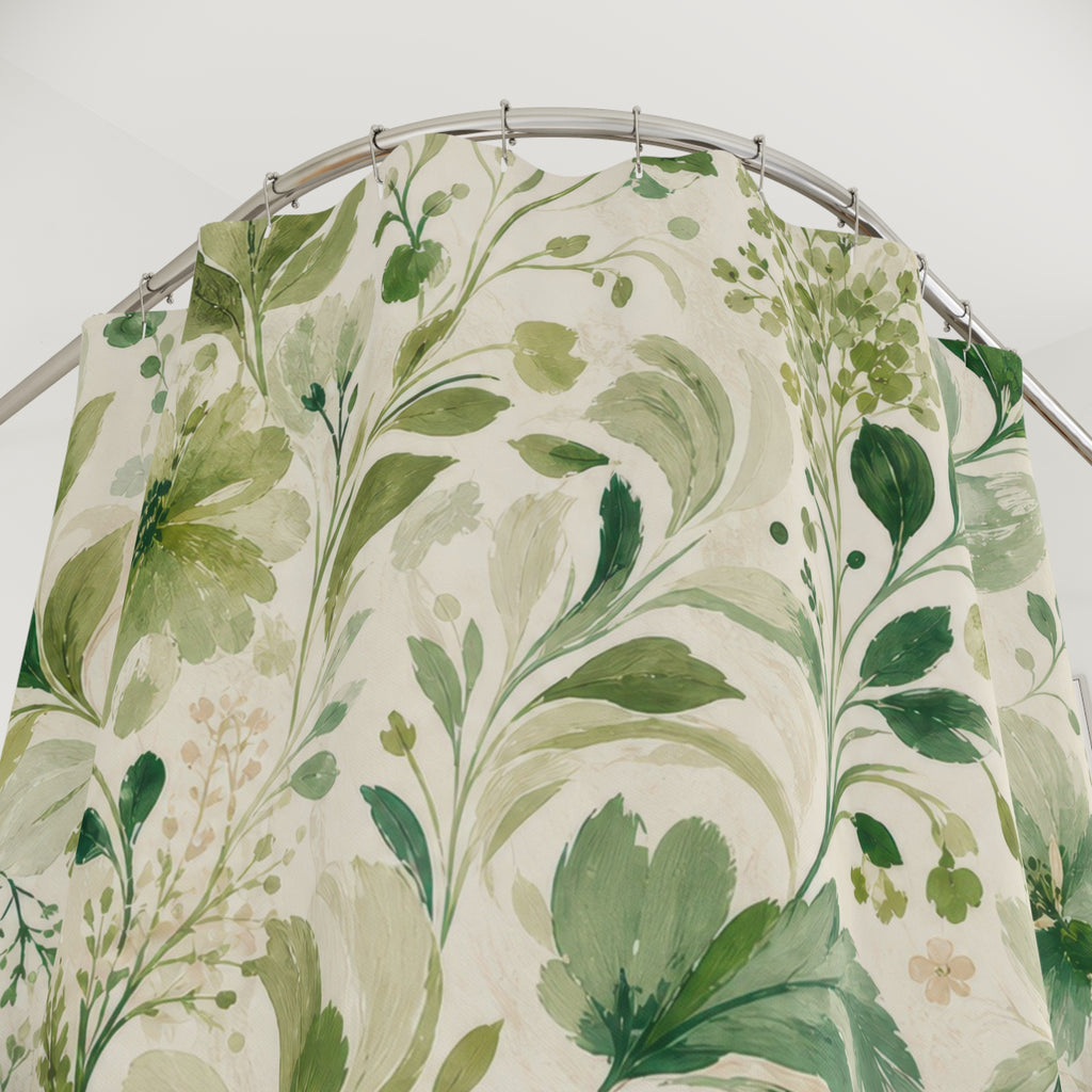 Sage Botanical Flower Shower Curtain