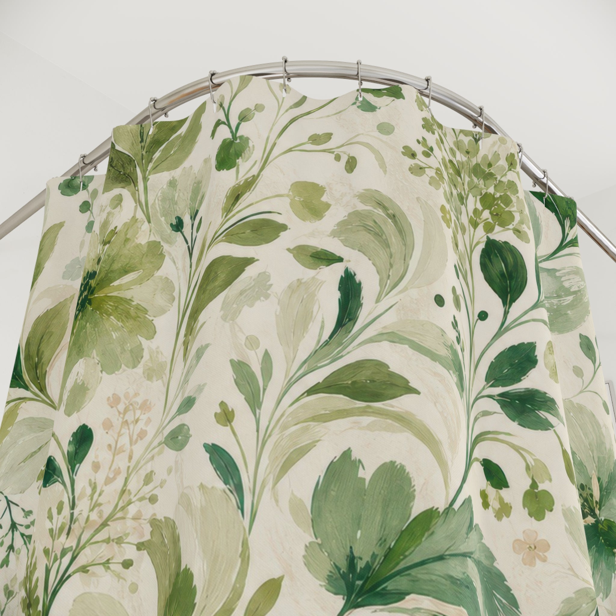 Sage Botanical Flower Shower Curtain