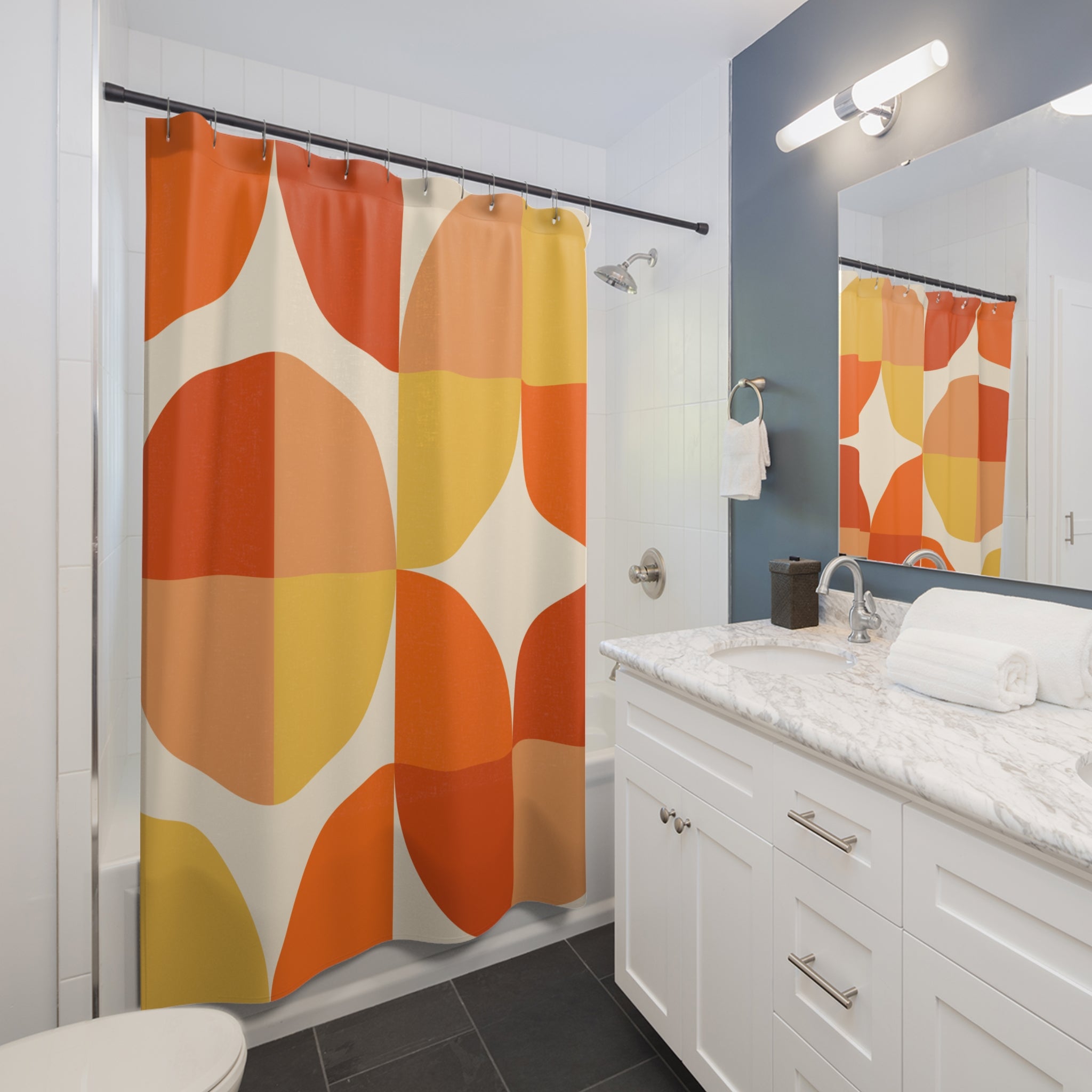 Bright Orange Shower Curtain: Bauhaus Mod