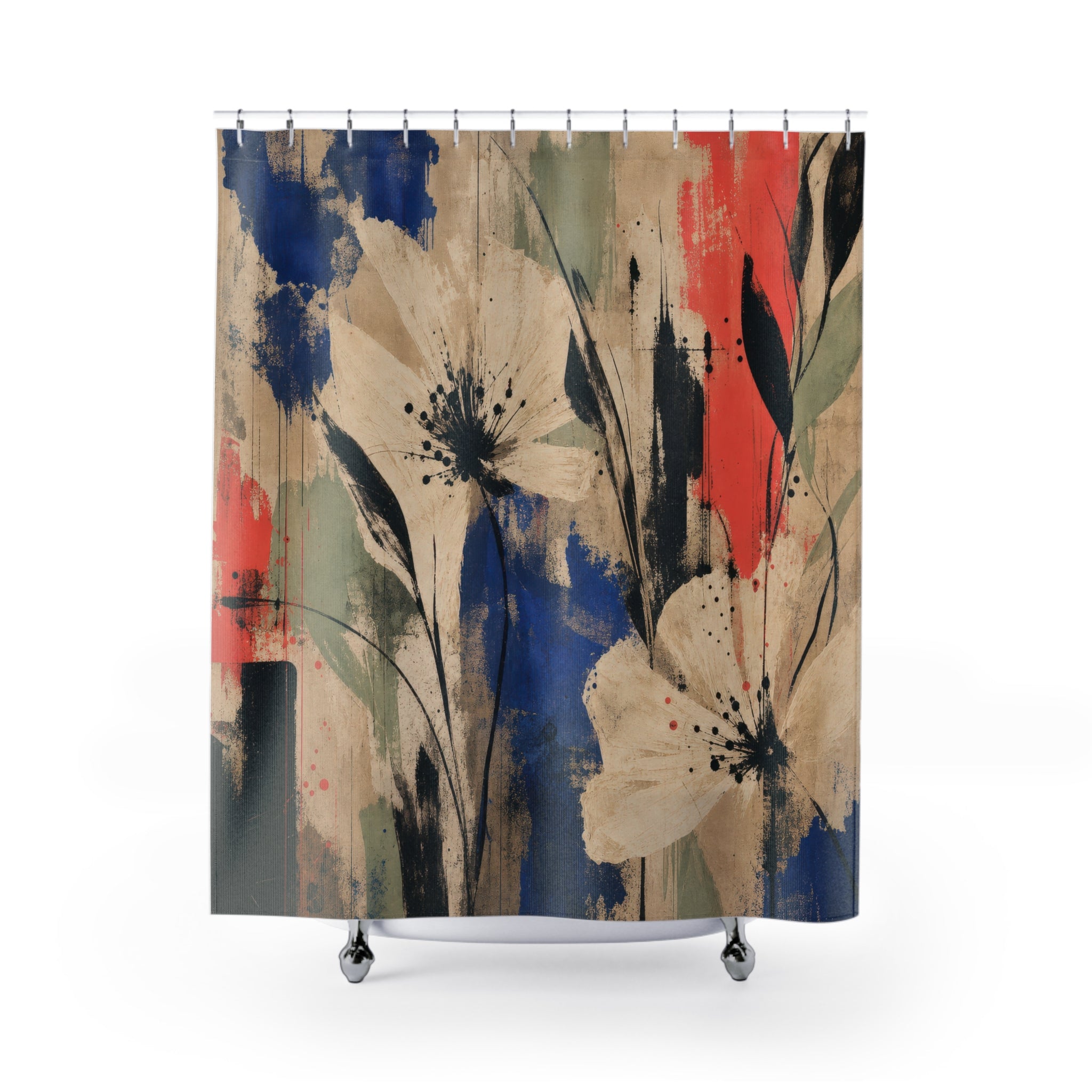 White Abstract Floral Shower Curtain
