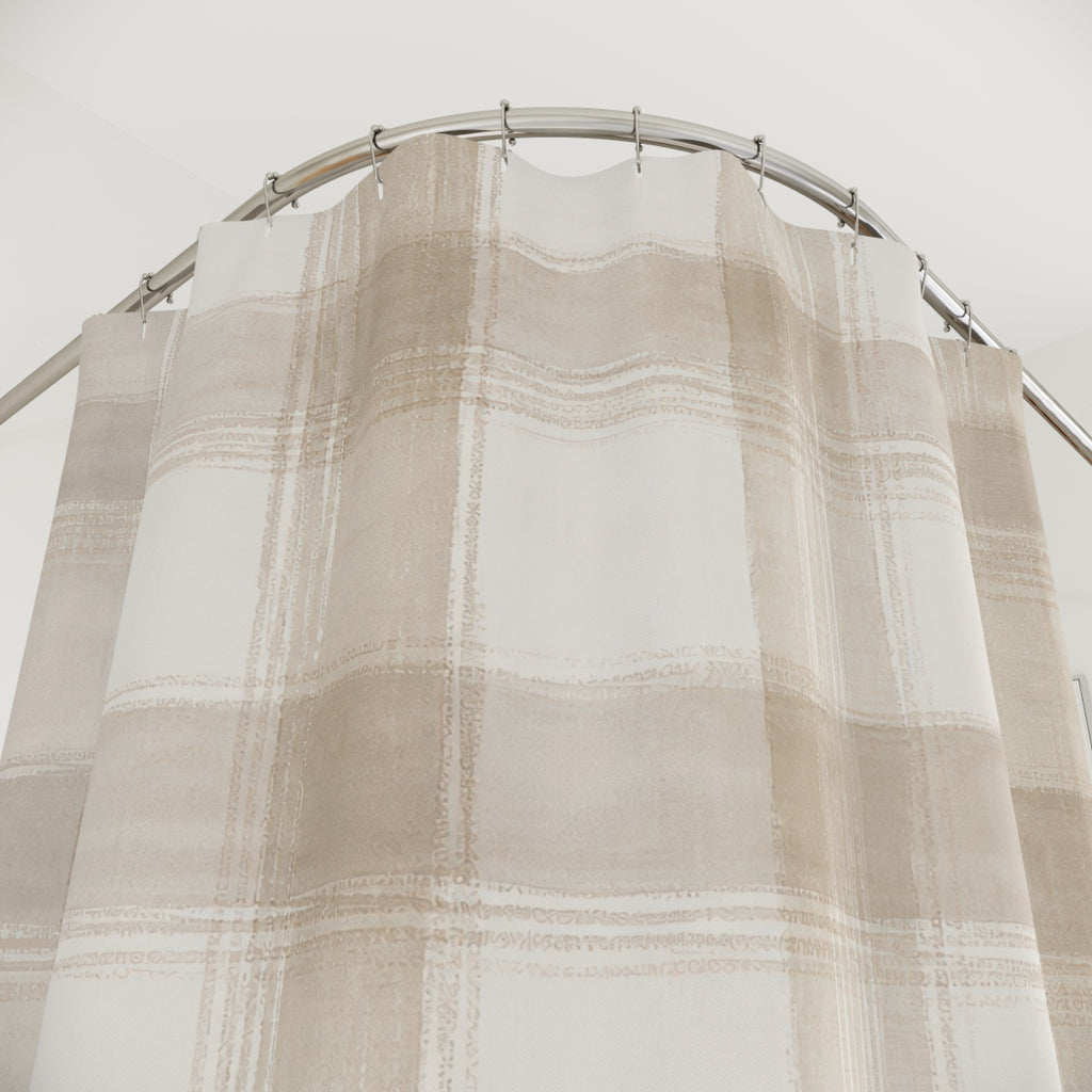 Cream White Check Shower Curtain