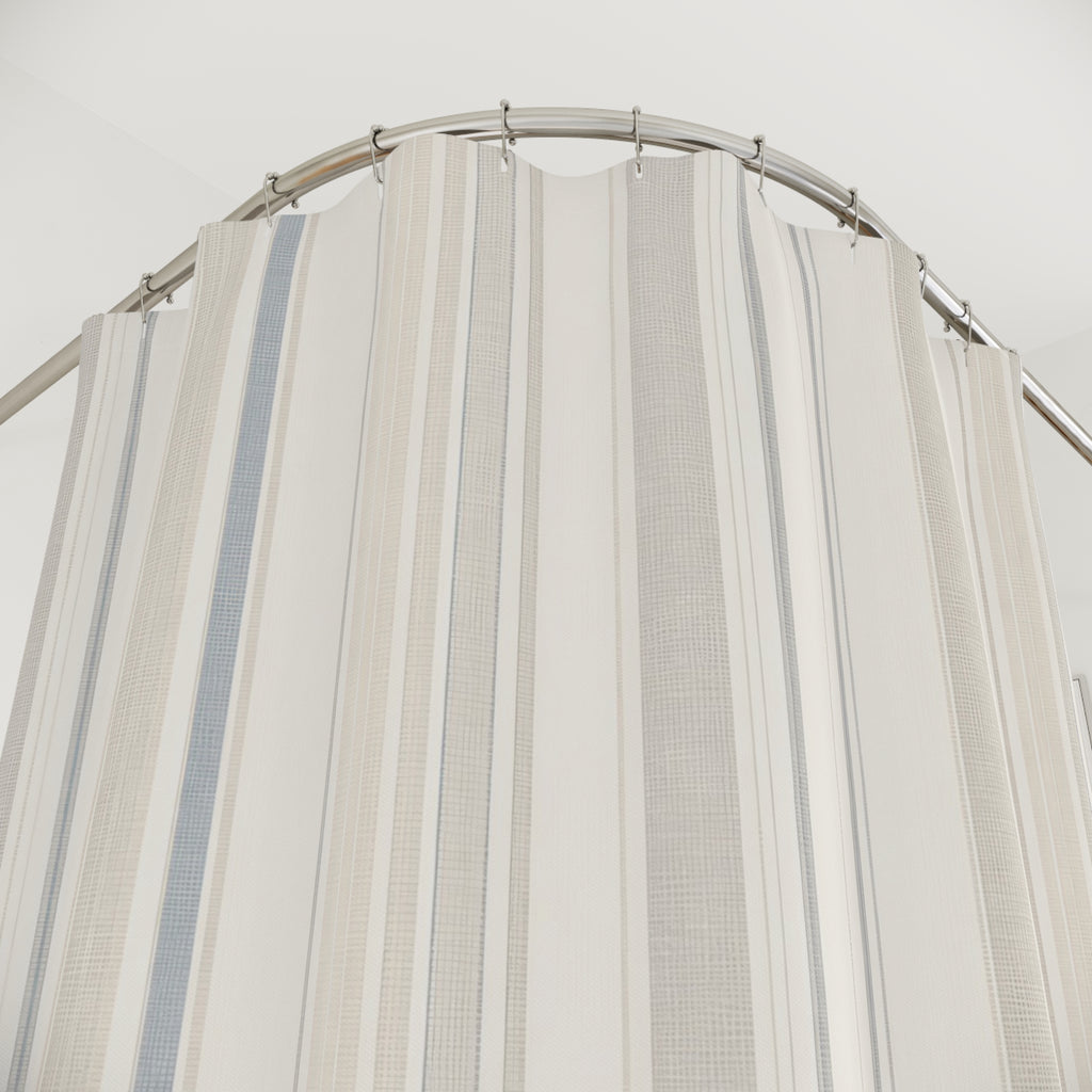 Gray Beige Fine Vertical Stripe Shower Curtain