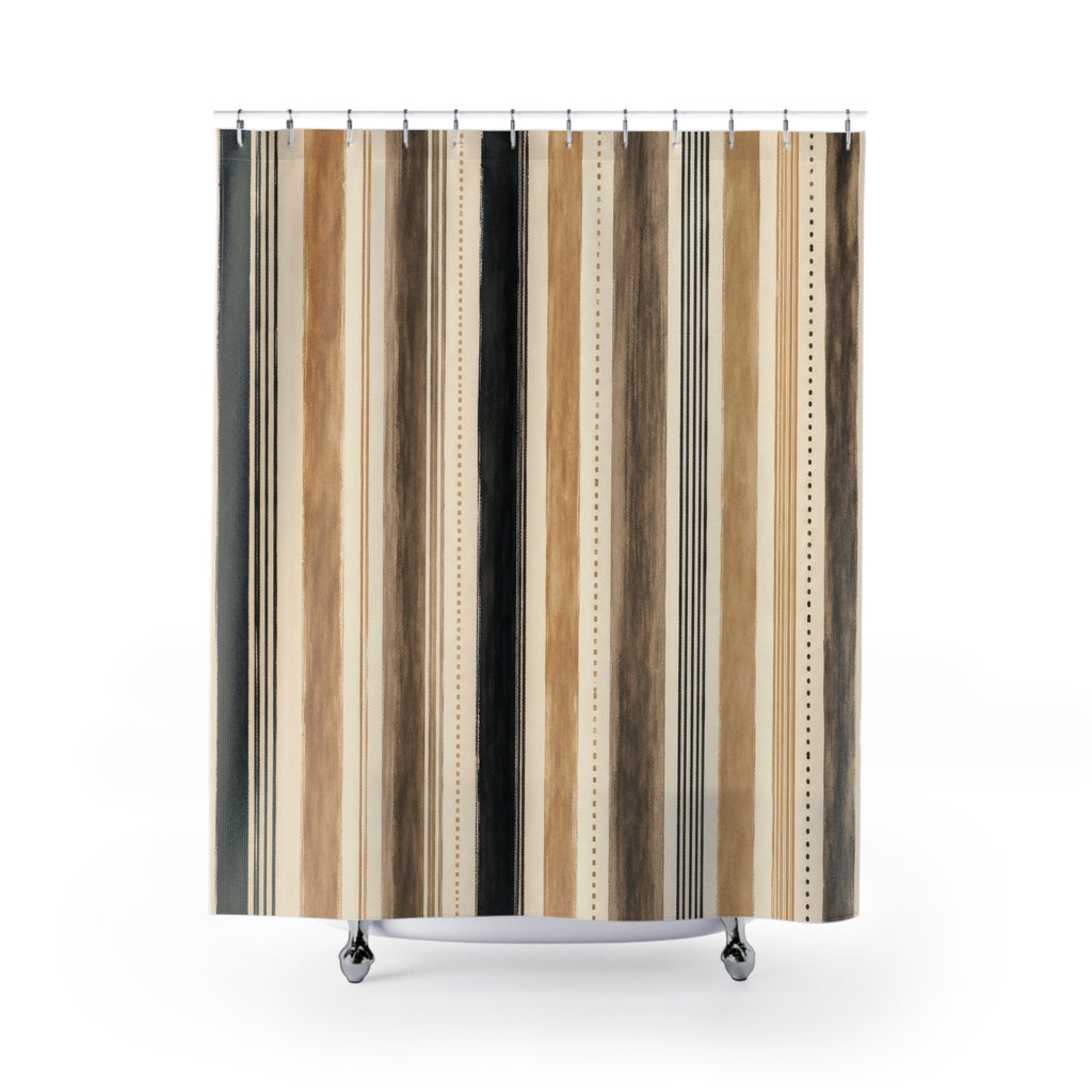 Black Tan Taupe Vertical Stripe Shower Curtain