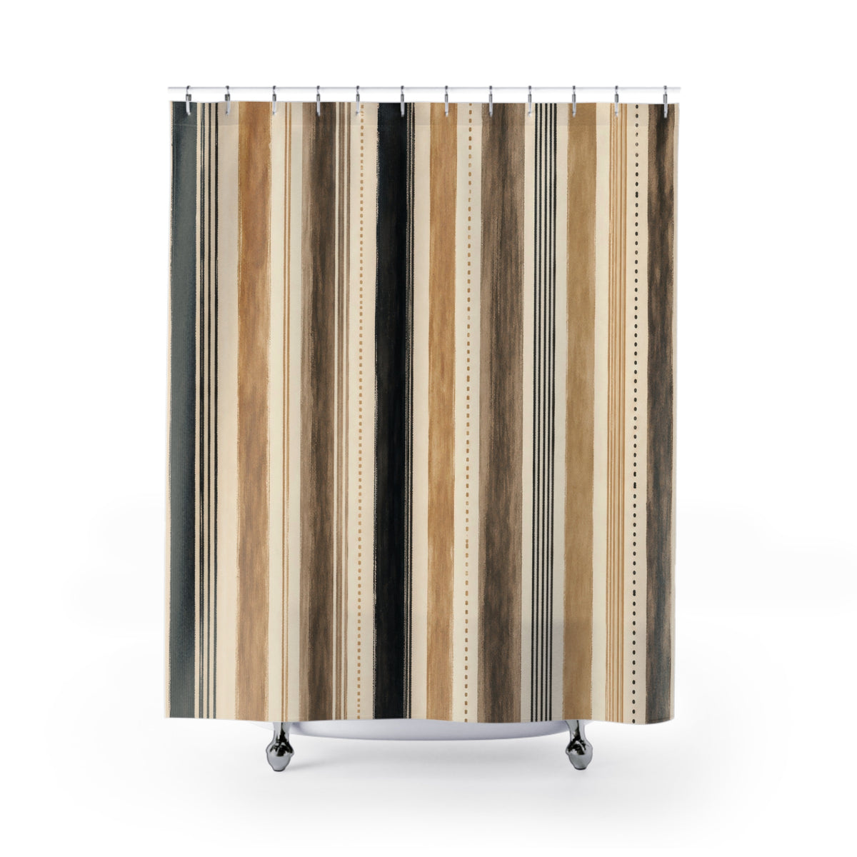 Black Tan Taupe Vertical Stripe Shower Curtain